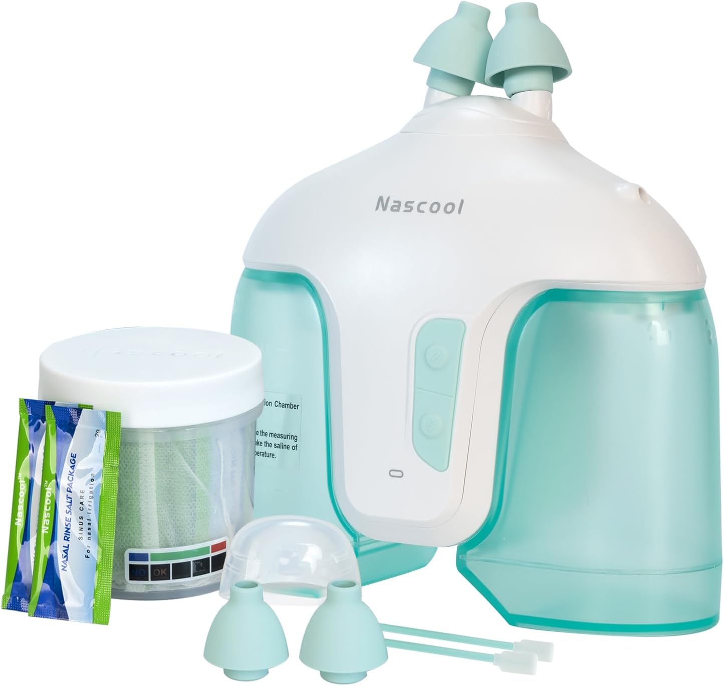 Nascool Electric Nasal Irrigation System with 50 Salt Packets, 2 Modes Nose Cleaner with Self Cleaning & Waste Collection Function for Sinus Relief Runny Nose, Nasal Congestion, Itching Nose(Green)
