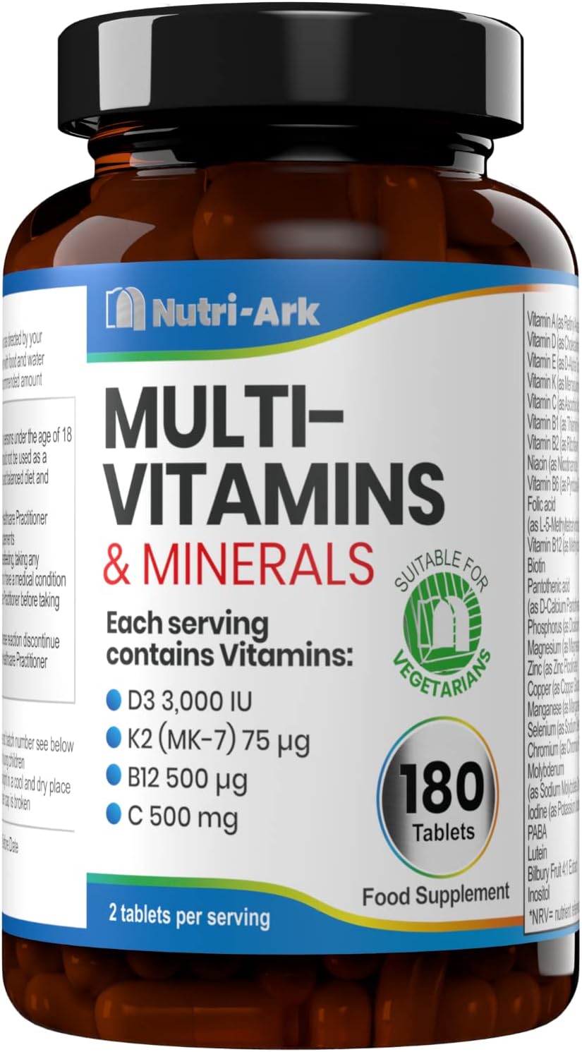 Nutri-Ark Multivitamin | 26 Key Multivitamins & Minerals for Women & Men Including Vitamin B12, K (K2), D (D3), C & Folic Acid | 3 Months Supply | Suitable for Vegetarians