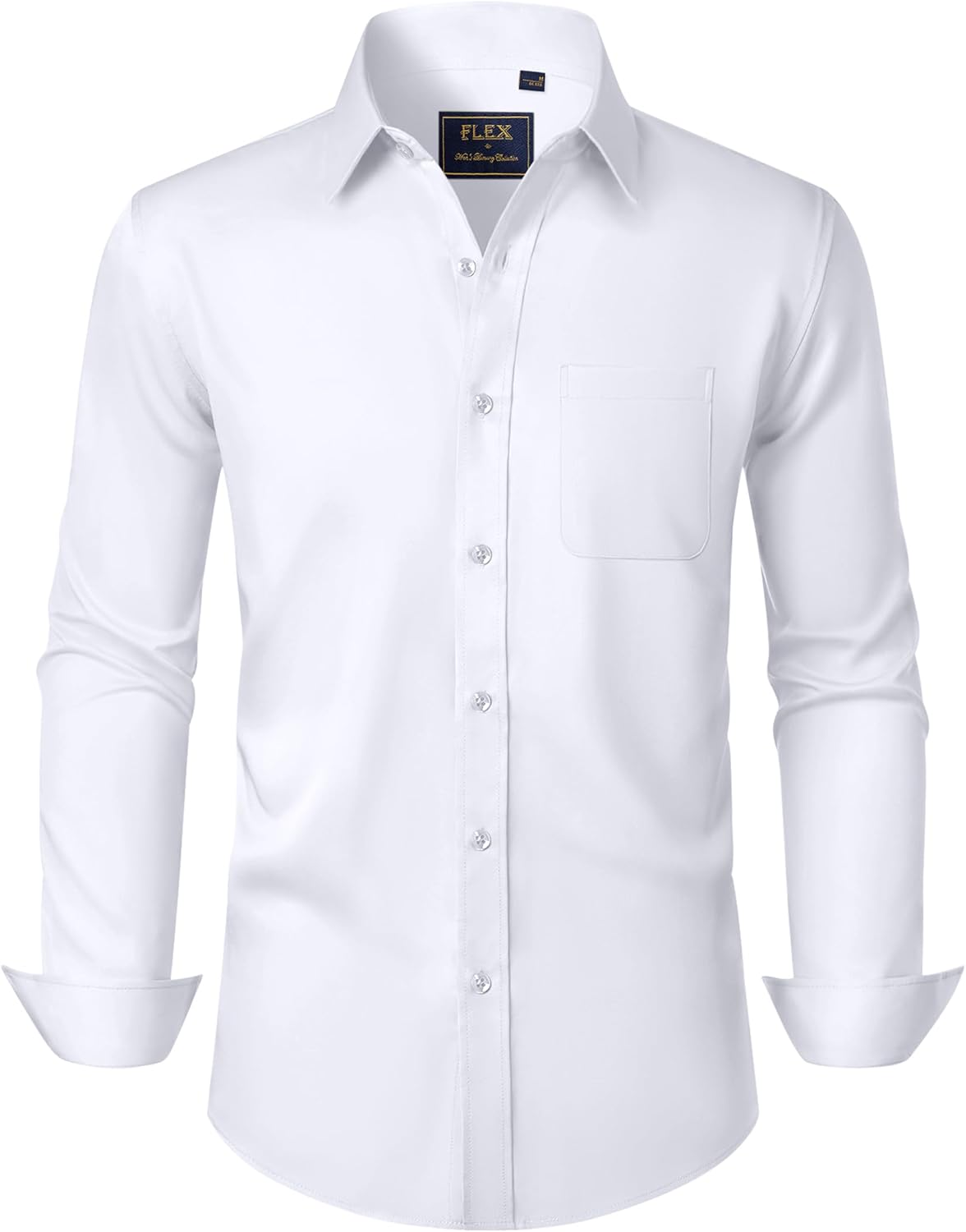 J.VER Mens Dress Shirt Stretch Plain Business Casual Long Sleeve Formal Shirt with Pocket S-6XL