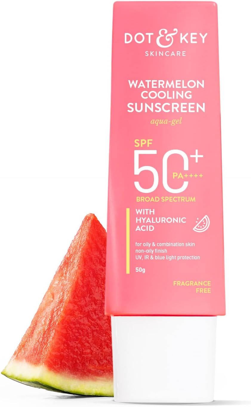 Dot & Key Watermelon Cooling Sunscreen SPF 50+ PA++++ With Hyaluronic Acid, Instantly Cools Skin, Broad Spectrum Protection Controls Excess Oil, Checks Tanning, No White Cast, All Skin Types 50g