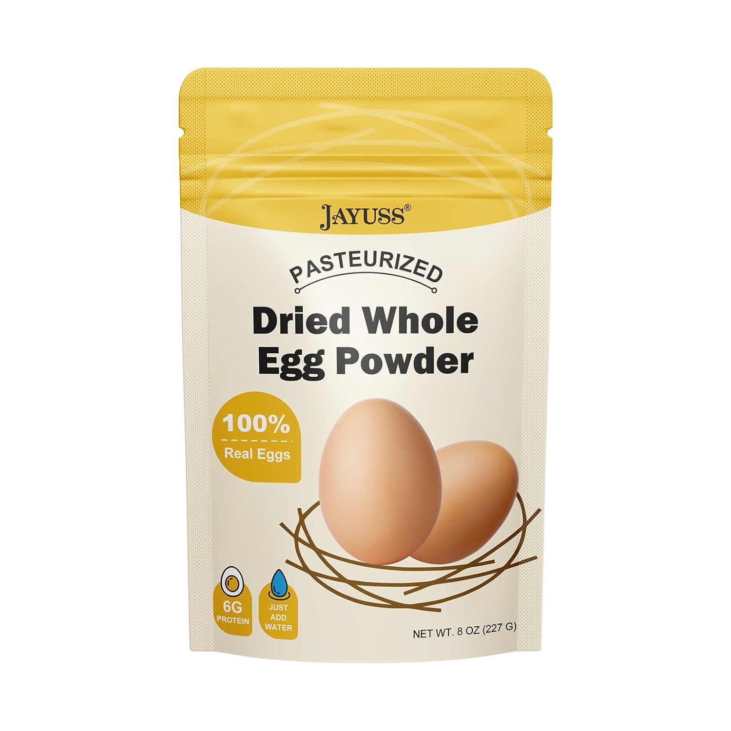 JAYUSS Pasteurized Dried Whole Egg Powder Made from Fresh Eggs Gluten-Free Non-GMO No Additives Great for Baking and Cooking 8 Oz (227g)