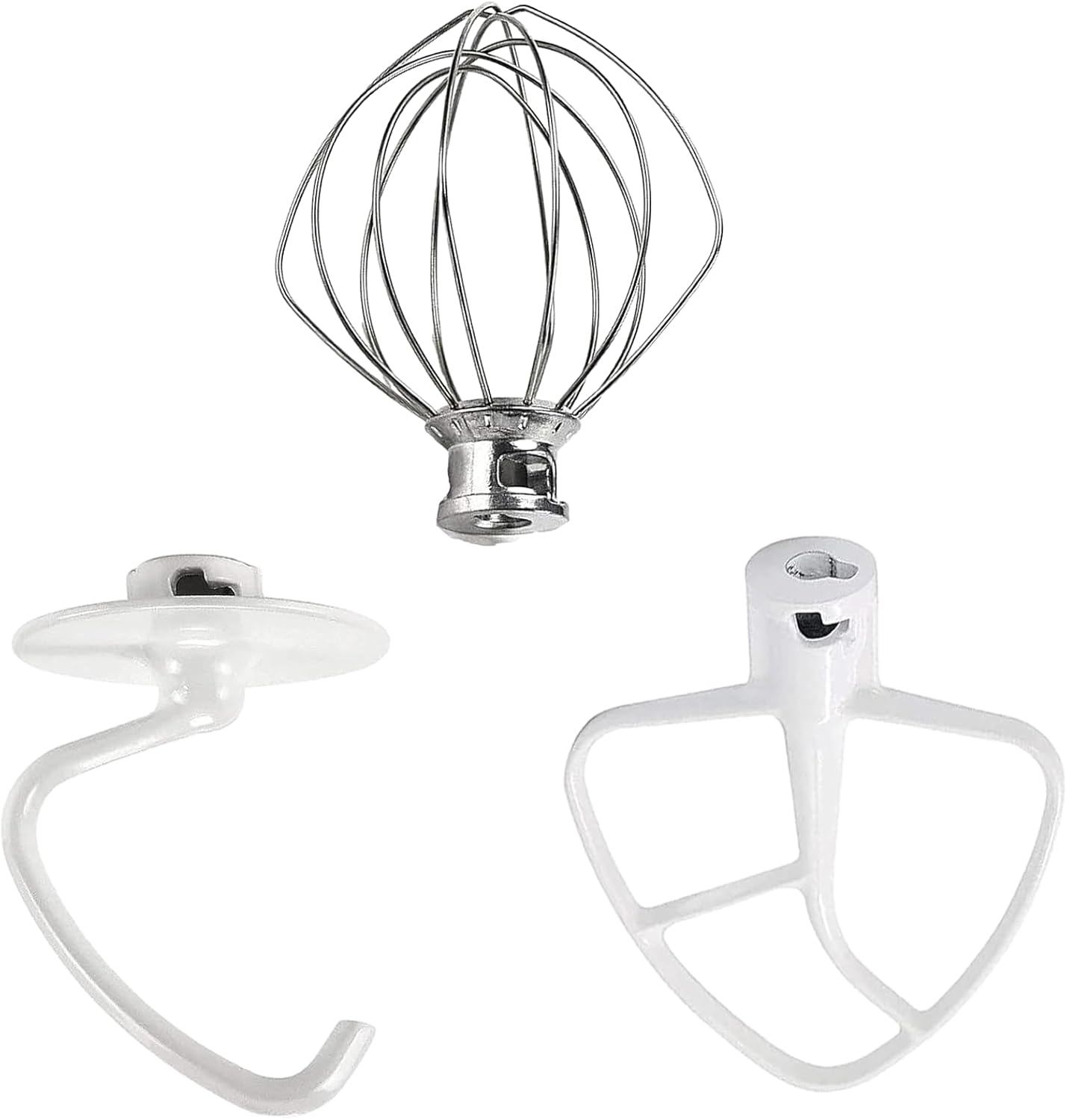 Stand Mixer Attachments 3-Piece Kit -Replace for Kitche.n aid Accessories K45WW Wire Whip/ K45DH Dough Hook /K45B Coated Flat Blade Paddle with Scraper -Stainless Steel by TOMOON
