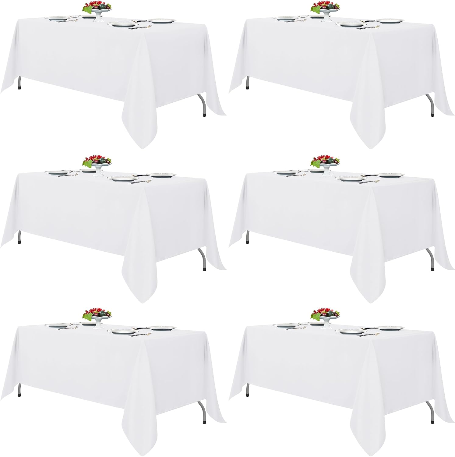 Fitable White Tablecloths for Rectangle Tables, 6 Pack - 70 x 120 Inches - Reusable and Washable Table Clothes for 6-8 Ft Tables, Polyester Fabric Table Covers for Wedding, Party, Banquet