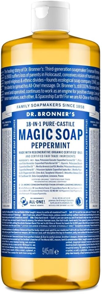 Dr Bronner's - 18-in-1 Peppermint Pure-Castile Liquid Soap, 946ml Bottle