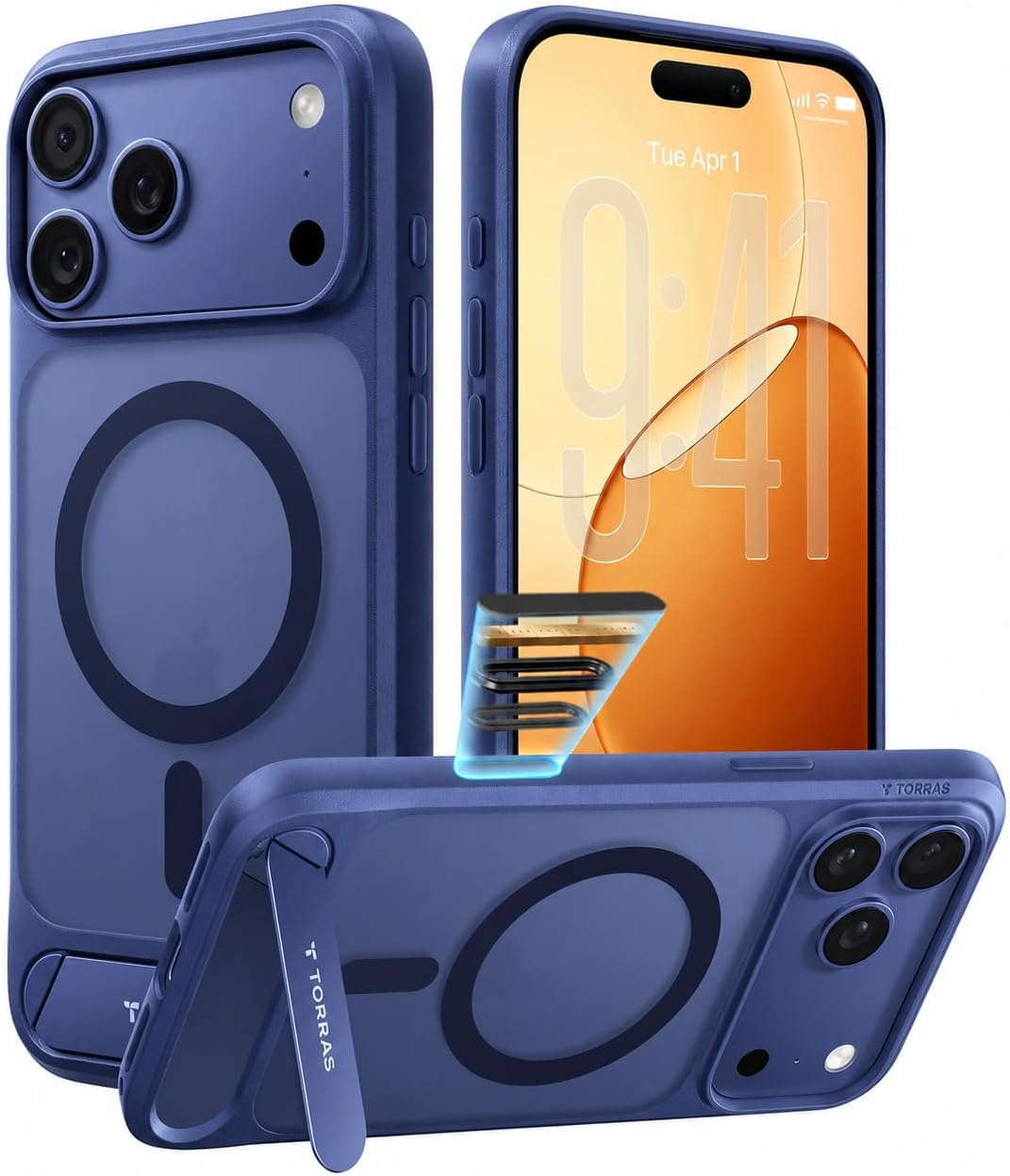 TORRAS Stand for iPhone 17 Pro Max Case – Durable Titanium Stand, Compatible with Magsafe, Camera Button Shield, 12FT Drop Protection for iPhone 17 Pro Max Cover – Navy Blue