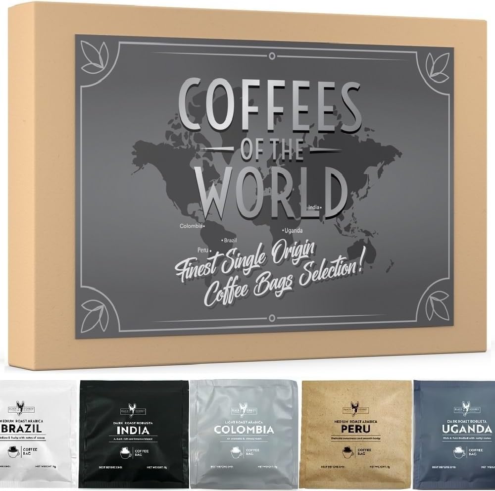 Black Donkey - Coffee Bags Tasting Collection Gift Set | 15 Bags | 5 Finest Specialty Coffees | Hamper Style Letterbox Gift Idea for Him & Her