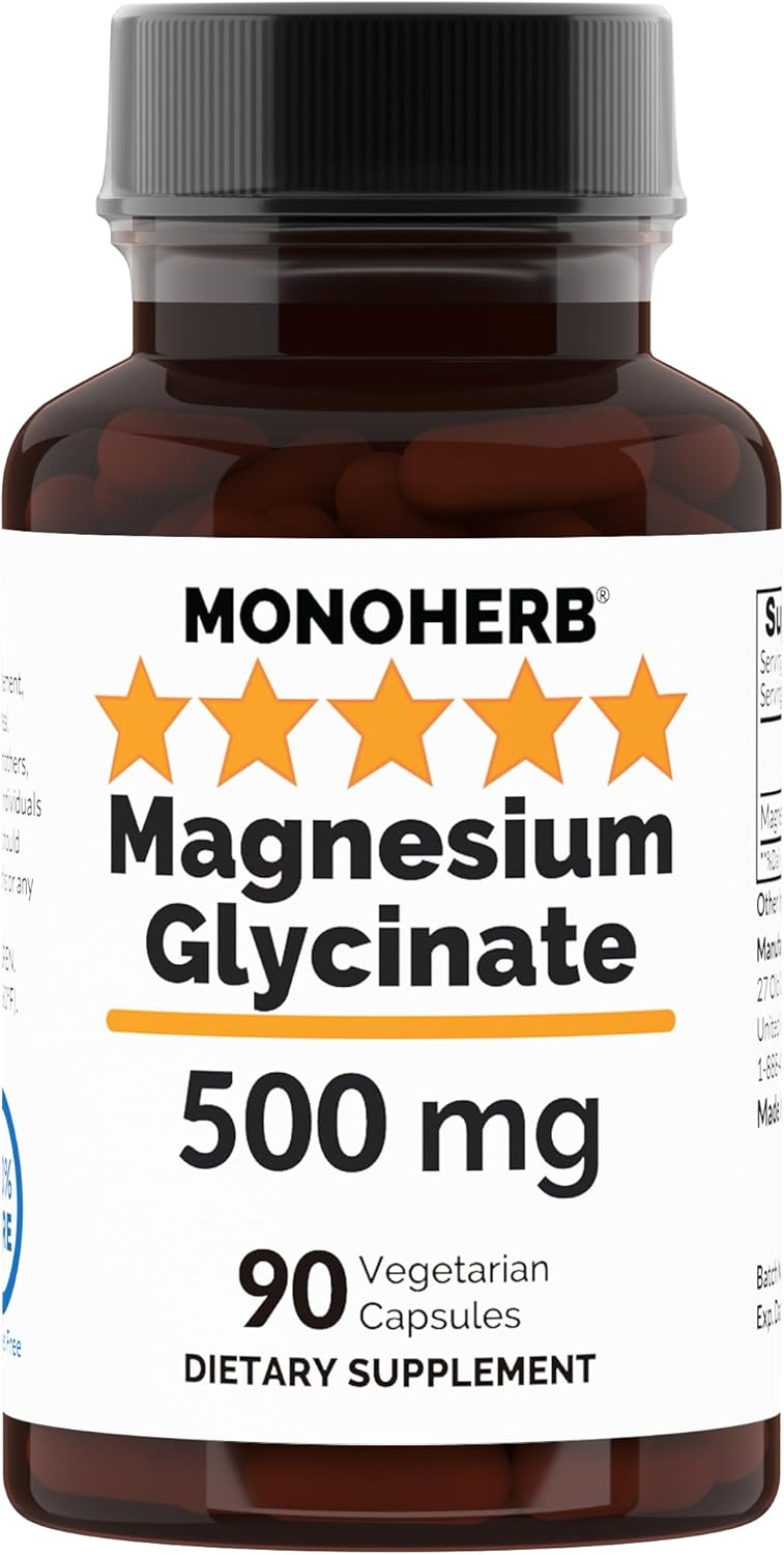 Magnesium Glycinate 500 mg - 90 Vegetarian Capsules - Pure - Additives Free