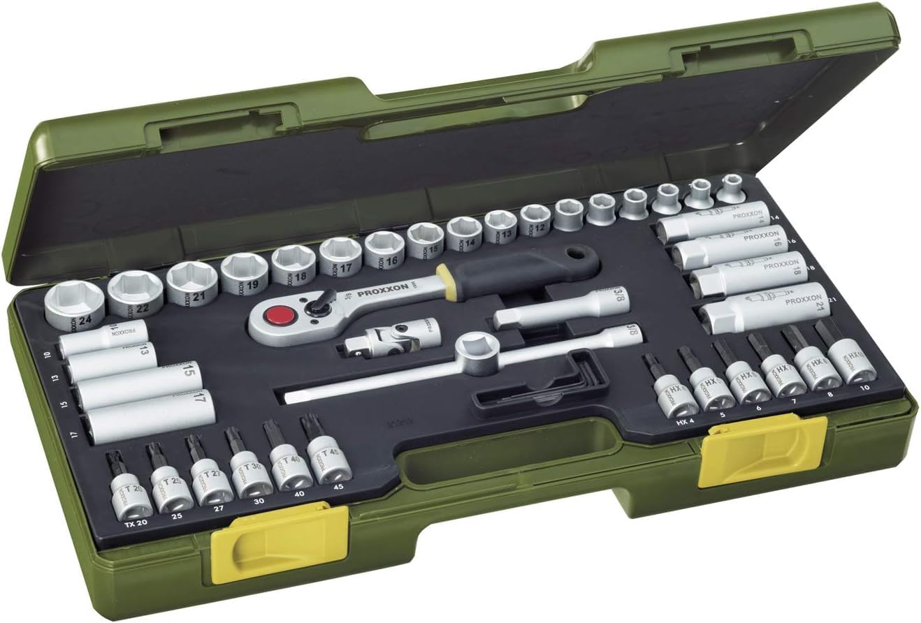 Proxxon 23282 47-Piece Socket Spanner Set with Ratchet Wrench 3/8 Inch
