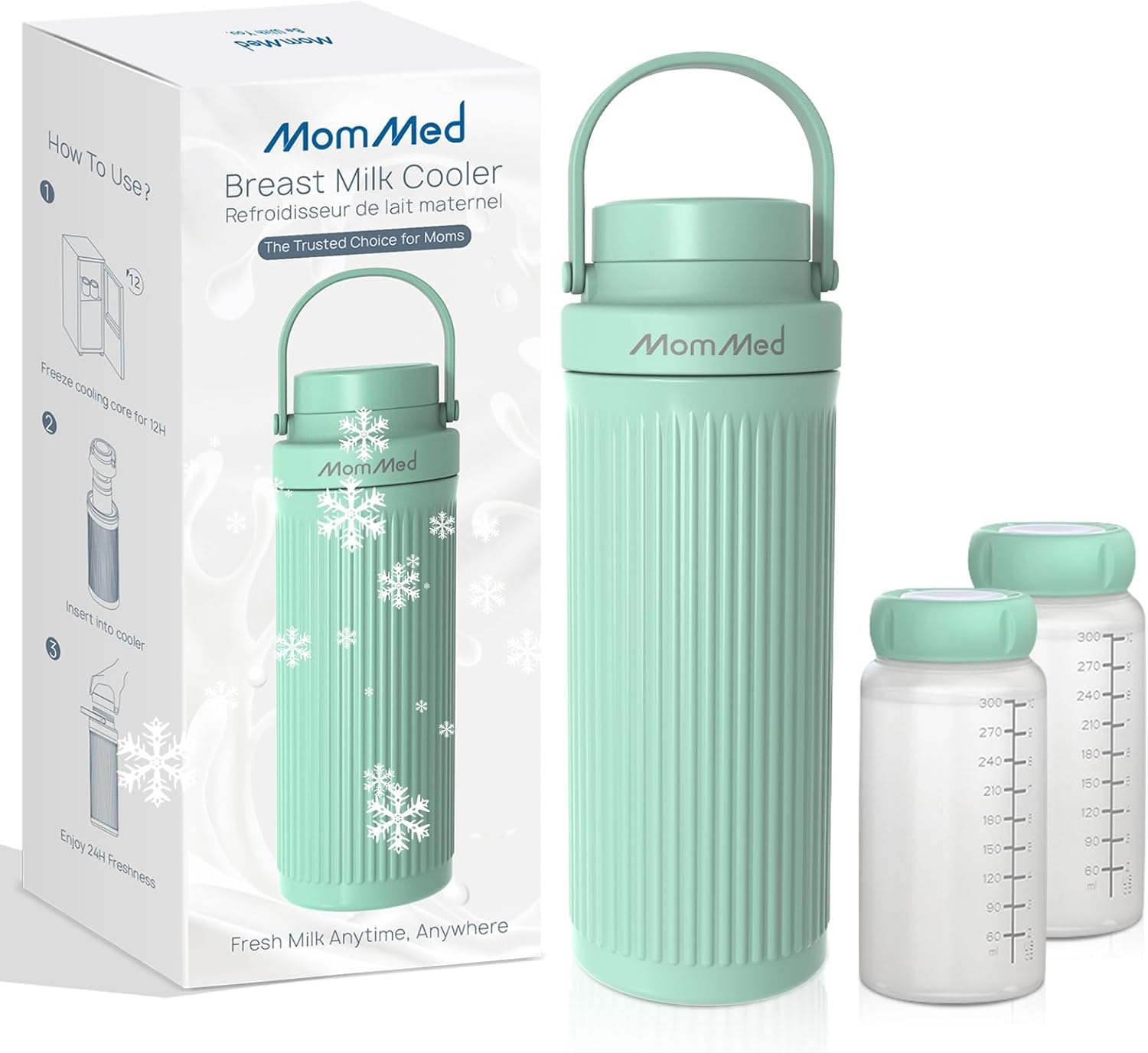 MomMed Breast Milk Cooler, Upgraded Rapid Cooling to 43°F in 1 Hour, 24H Long-Lasting Cooling, Leakproof Portable Breastmilk Storage for Pumping Moms, Travel, Work, and On-the-Go TSA
