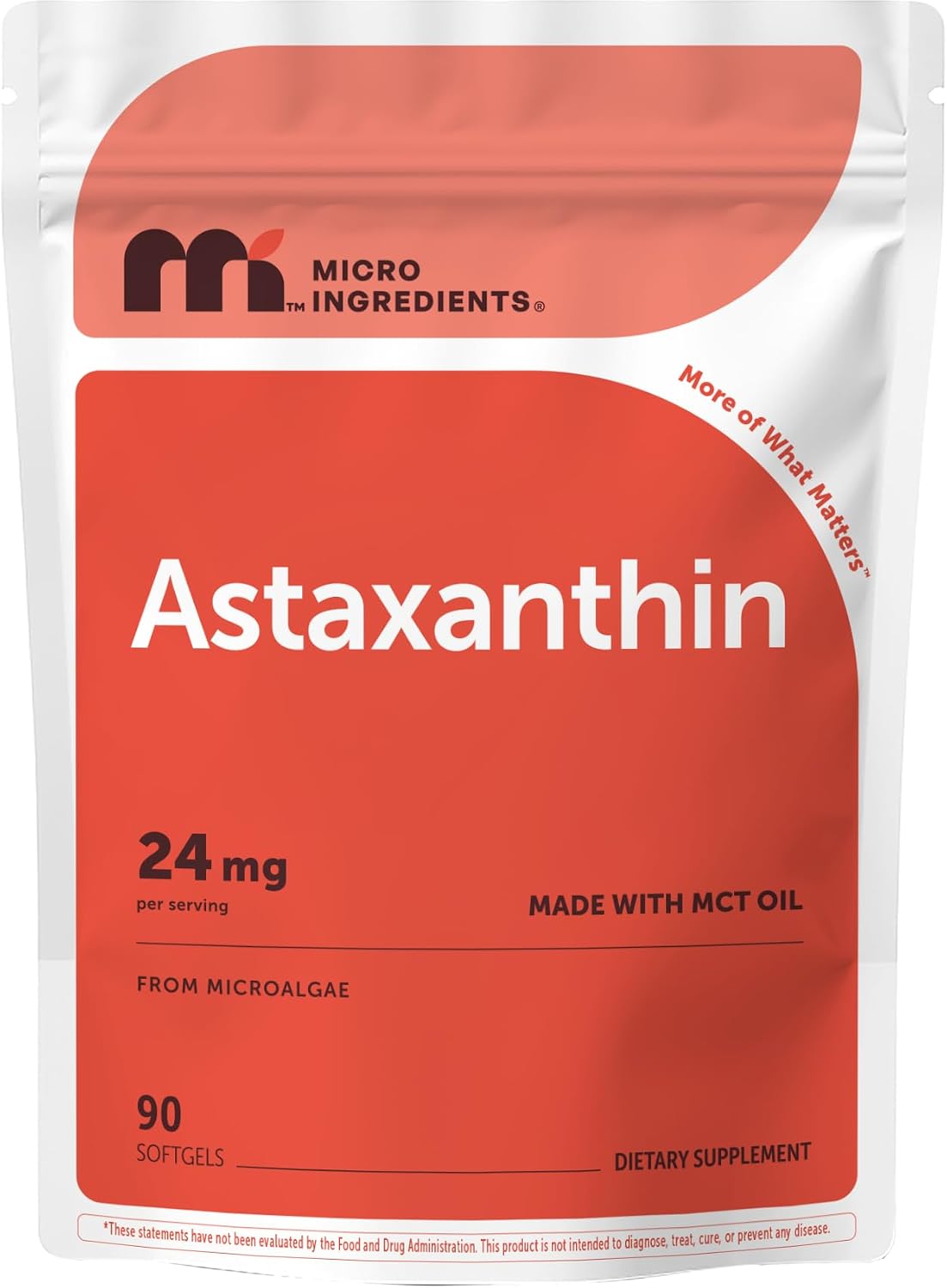 Micro Ingredients Astaxanthin 24mg with MCT Oil, 90 Softgels | Max Strength Astaxanthin Antioxidant Supplements* | Fresh Microalgae Source | Non-GMO, Gluten Free, No Soy