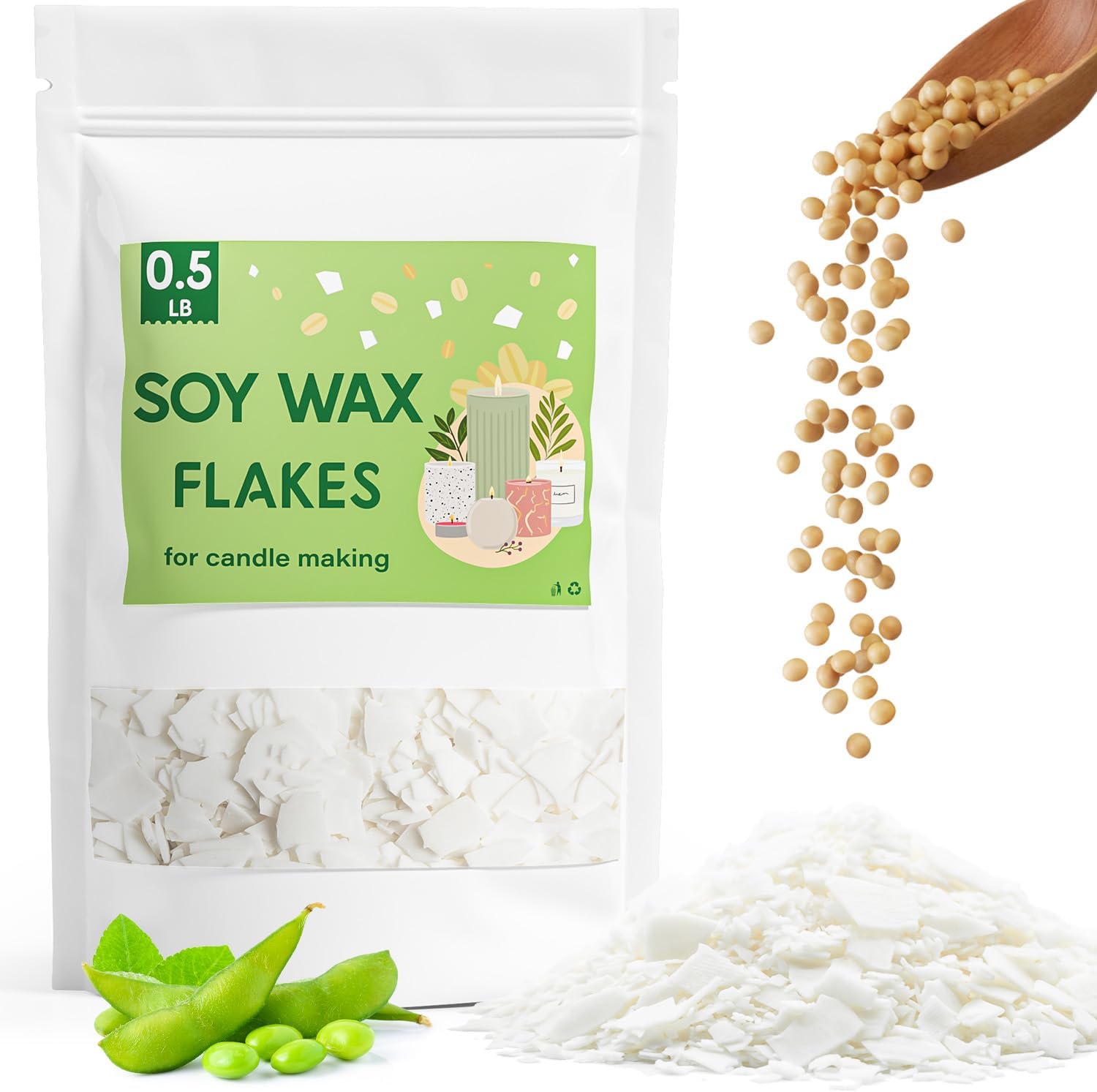 CHILLFLAME Soy Wax Flakes, Natural Candle Wax, Organic Soy Wax for Candle Making from Farm, No Harmless, Additives, and Pure (0.5lb)