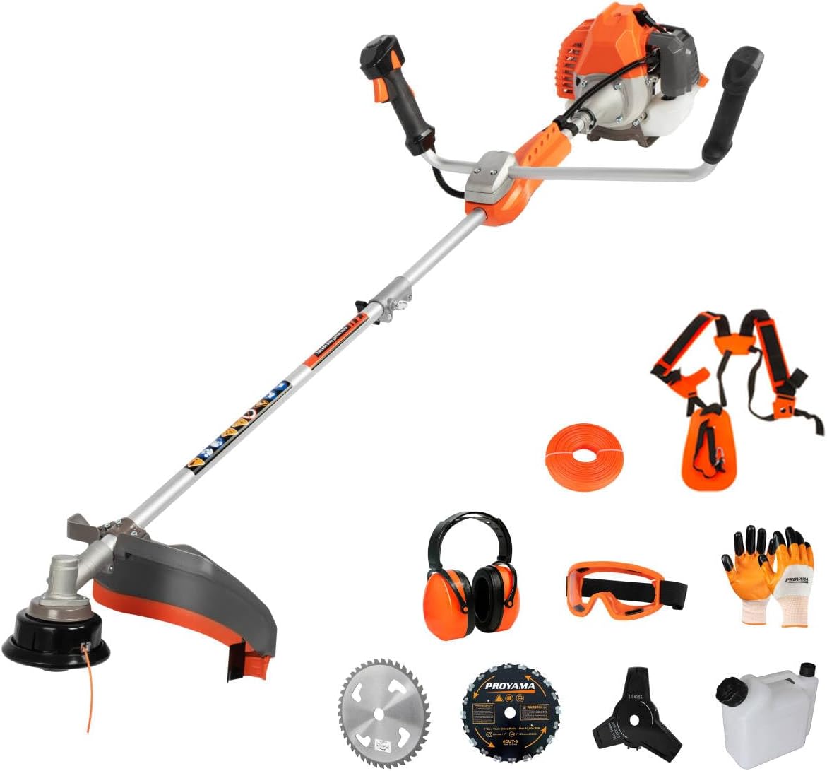 PROYAMA 51.7cc Gas Powered Weed Eater Trimmer, Heavy Duty Brush Cutter | 3 in 1 Straight Shaft String Trimmer, 18in Cutting Width, Anti-Vibration System, Shoulder Strap 3T 40T Blade for Lawn Care
