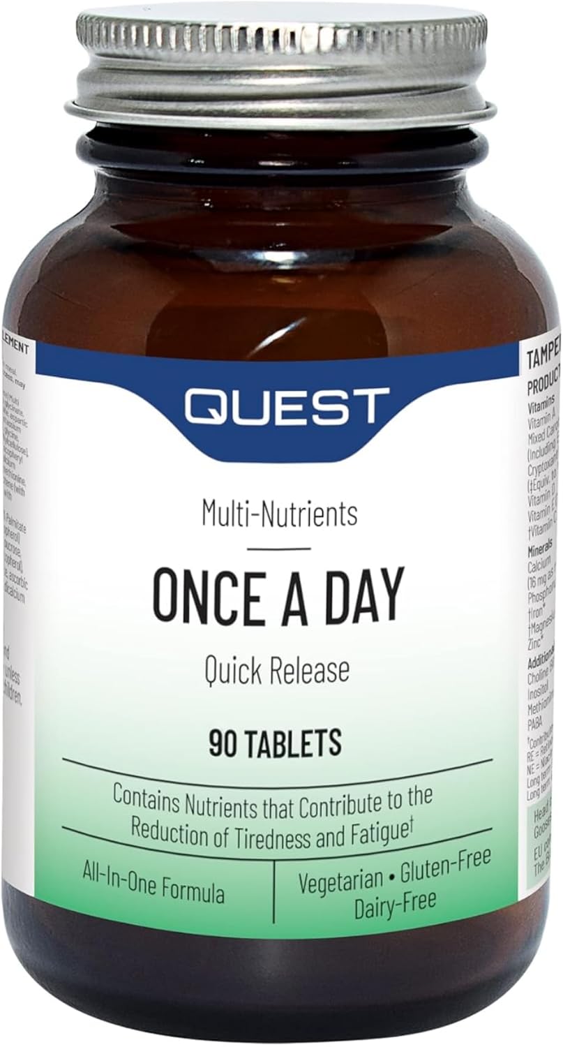 Quest - 90x Once A Day Multivitamins and Minerals Supplements. Daily Vitamins for Men & Women to Support and Boost Overall Well Being. Vitamins C, D, B, Iron, Magnesium, Zinc and More (1 Pack)