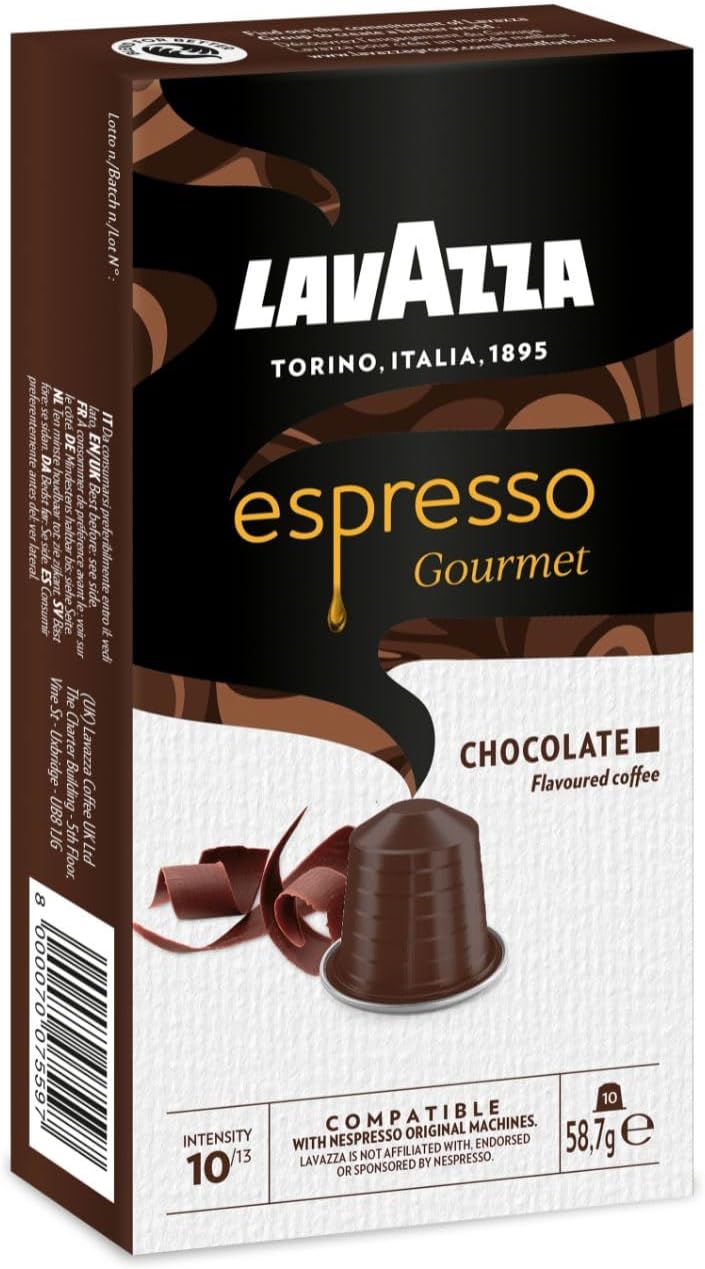 Lavazza, Espresso Gourmet Chocolate, Nespresso Original Machine-Compatible Coffee Capsules, with The Natural Chocolate Aroma, Arabica and Robusta, Intensity 10/13, Medium Roast, 1 Pack of 10 Pods