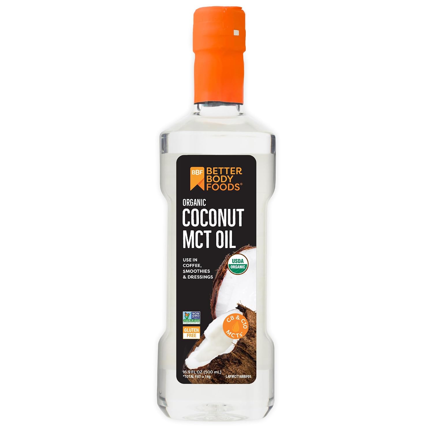 BetterBody Foods Organic Coconut MCT Oil 16.9 Fl Oz, C8 & C10, Keto Coffee | Concentrated MCTs, Support Natural Energy Levels, Palm Oil Alternative, Mediterranean Diet, Coffee, Smoothies, Dressings