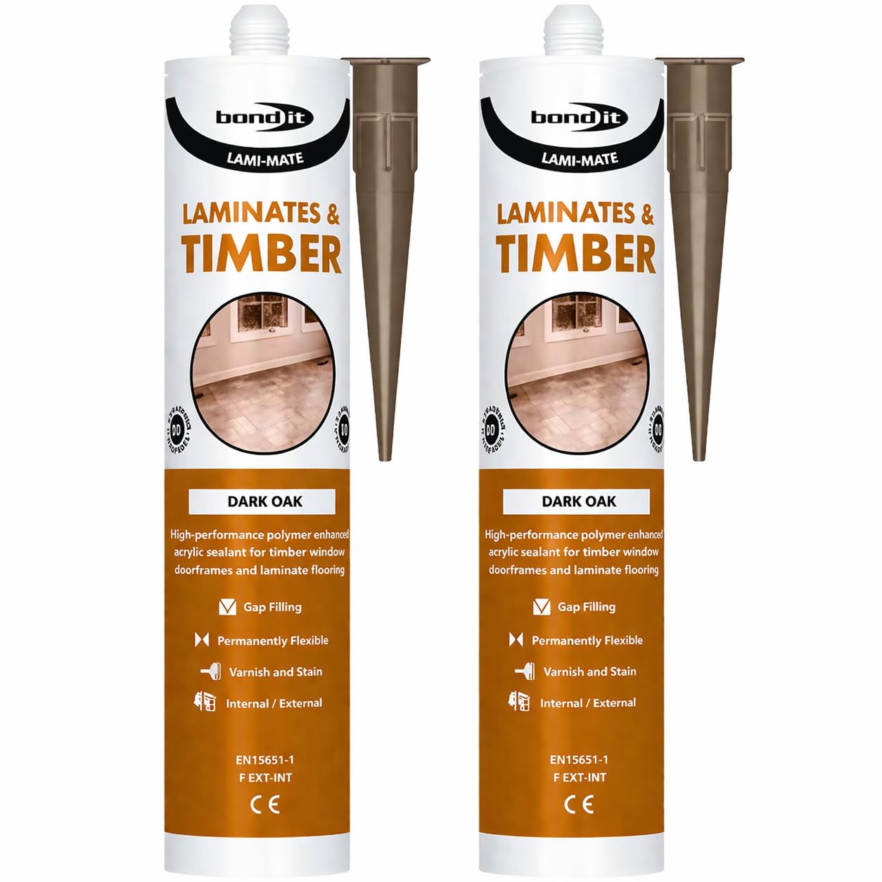 Lami Mate Flexible Floorboard Gap Filler Dark Oak Pack of 2, Laminate & Wood Sealant, Waterproof Acrylic Filler for Floorboards, Skirting, Timber & Worktops Bond It