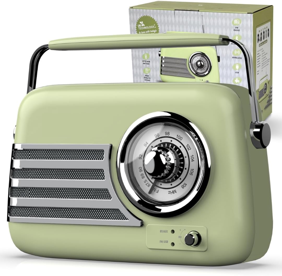 Radios Mains and Battery, Portable Radio FM/Bluetooth, Bluetooth Radio & Rechargeable, Portable Radios Mains and Battery, Large Dial Simple To Use For Elderly, 87.5-108MHz (Green)