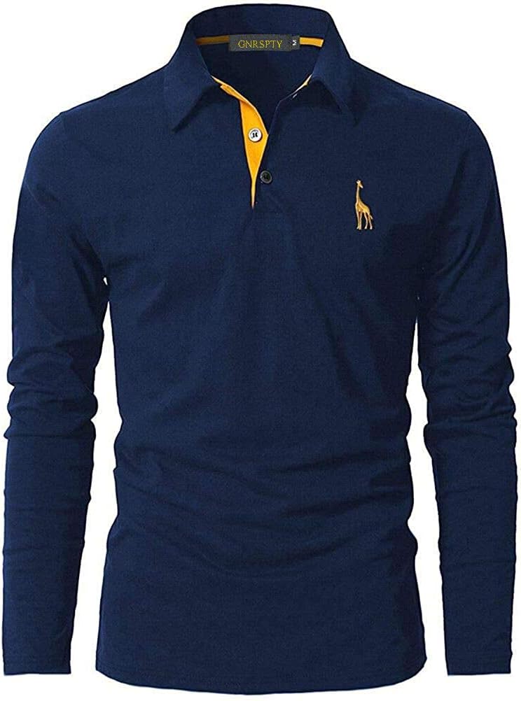 GNRSPTY Mens Long Sleeve Polo Shirt Cotton Golf Giraffe Tops