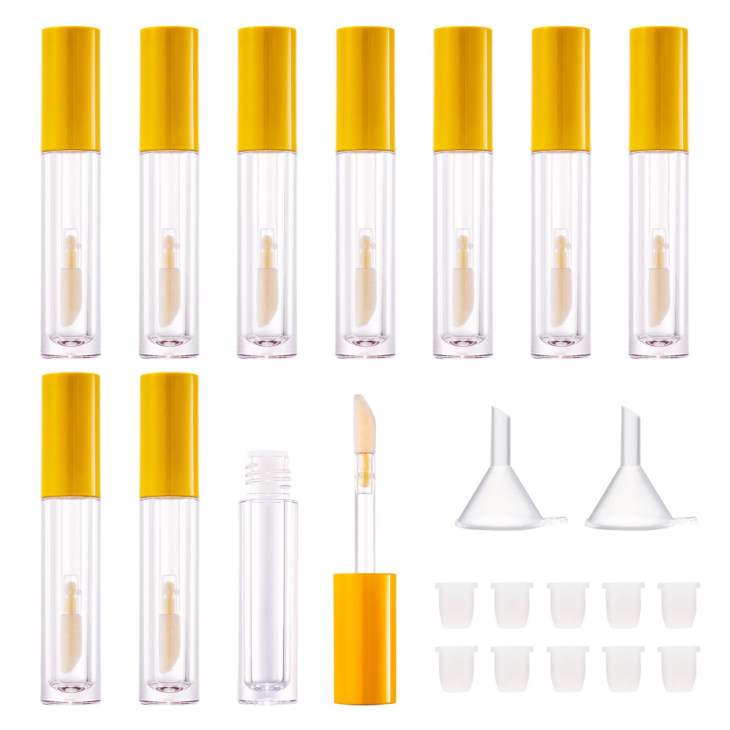 CAIYA 10PCS Empty Lip Gloss Tubes with Wand Applicator, 3ml Refillable Lipgloss Containers, Transparent Bottles for Women Girls DIY Makeup Homemade Foundation Sample