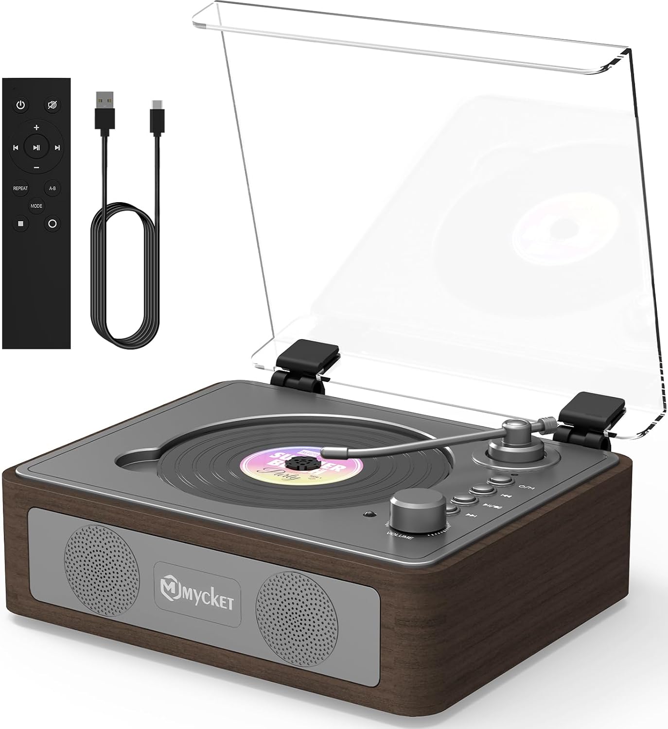 Mycket Portable CD Player Built-in Dual Stereo Speakers, Small Vintage CD Players for Home, Rechargeable CD Player with Bluetooth Input/Output, USB Playback, AUX in, Headphone Jack, Remote Control