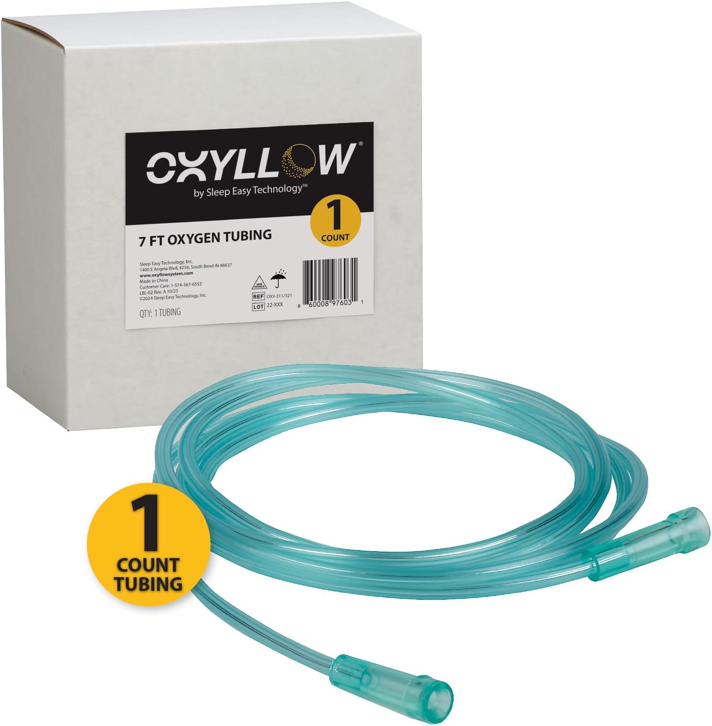 Premium 7 ft Oxygen Tubing | 1-Count | 6-Channel Kink-Resistant Air Flow | High-Visibility Green Tint | Universal End Connectors | Durable, Medical Grade Oxygen Therapy Accessory