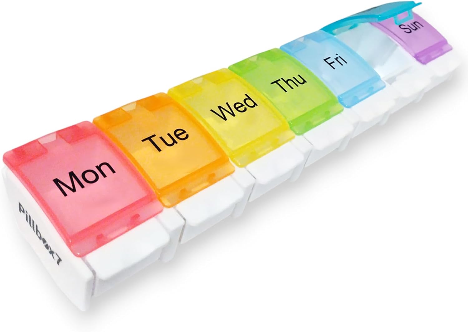 PILLBOX7 Weekly Pill Box 7 Day Monday - Sunday | Pill Boxes 7 Day 1 Times a Day, Pill Organiser Premium Quality, Tablet Organiser Spring Open Design for Your Pills, Vitamins, Medicine Organiser