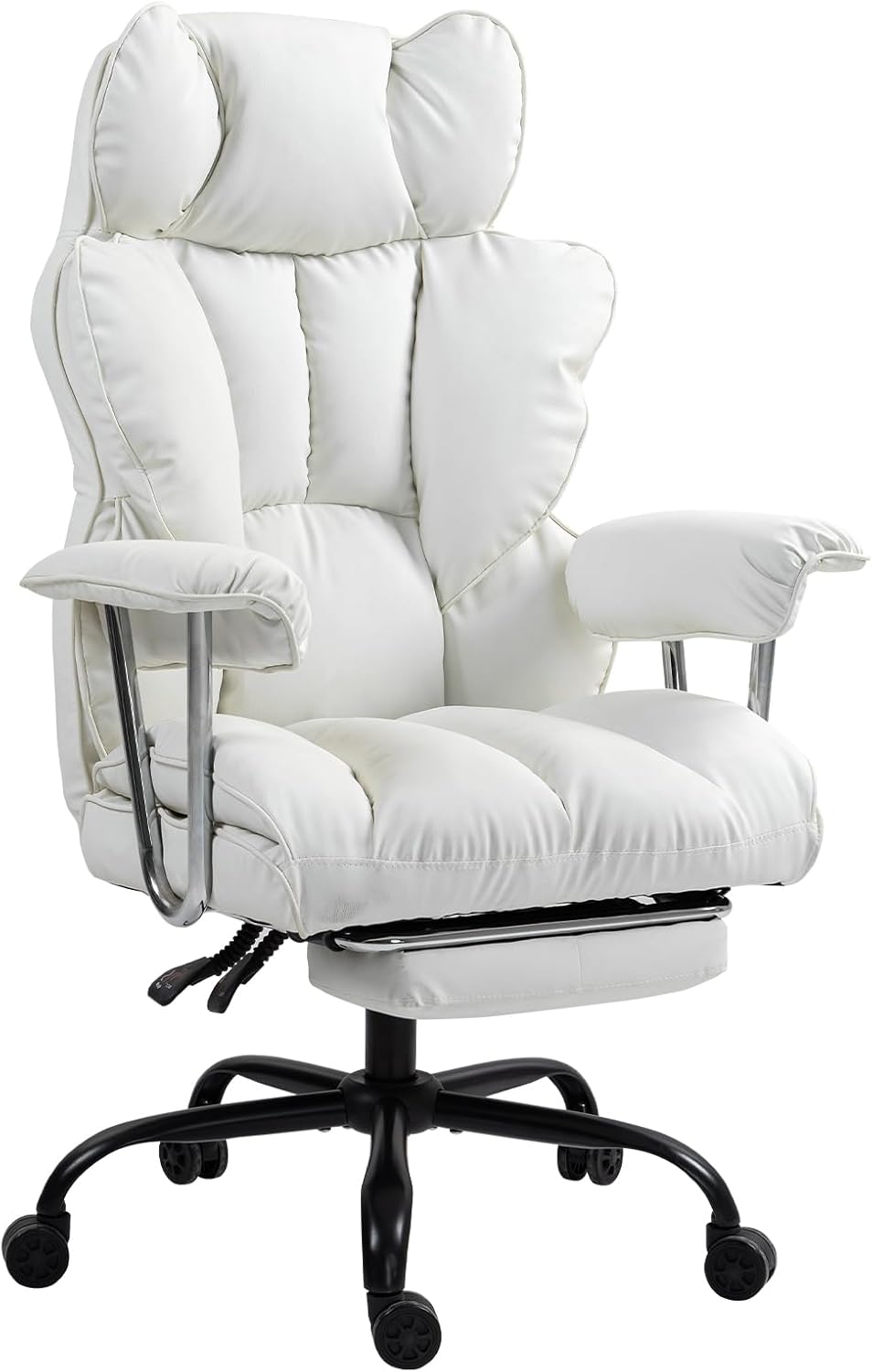 Panana Office Chair Padded Seat Armrests Swivel Desk Chair Ergonomic High Back Recliner Chair with Footrest (White)