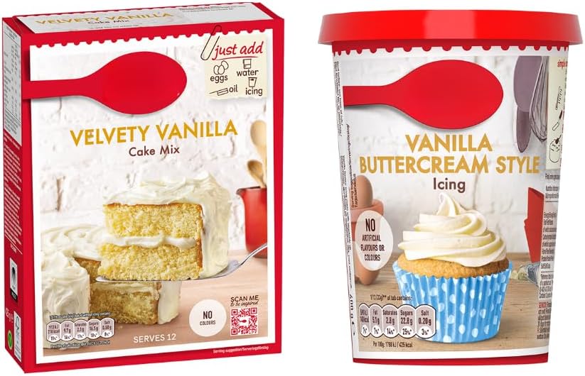Velvety Vanilla Cake Mix 425g & Vanilla Buttercream Style Icing 400g - Complete Kit for a Classic - Moist & Fluffy Cake