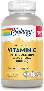 SOLARAY Vitamin C 1000mg Timed Release Capsules with Rose HIPS & Acerola Bioflavonoids, Two-Stage for High Absorption & All Day Immune Function Support, 60 Day Guarantee, 275 Servings, 275 VegCaps