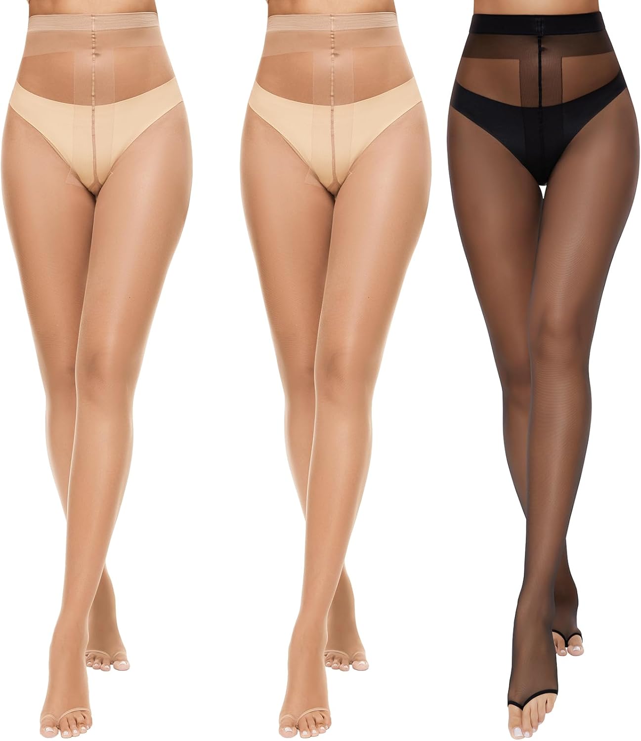 Yilanmy Toeless Sheer Tights 10D Open Toe Pantyhose for Women High Waist Tights Without Toes 3 Pairs
