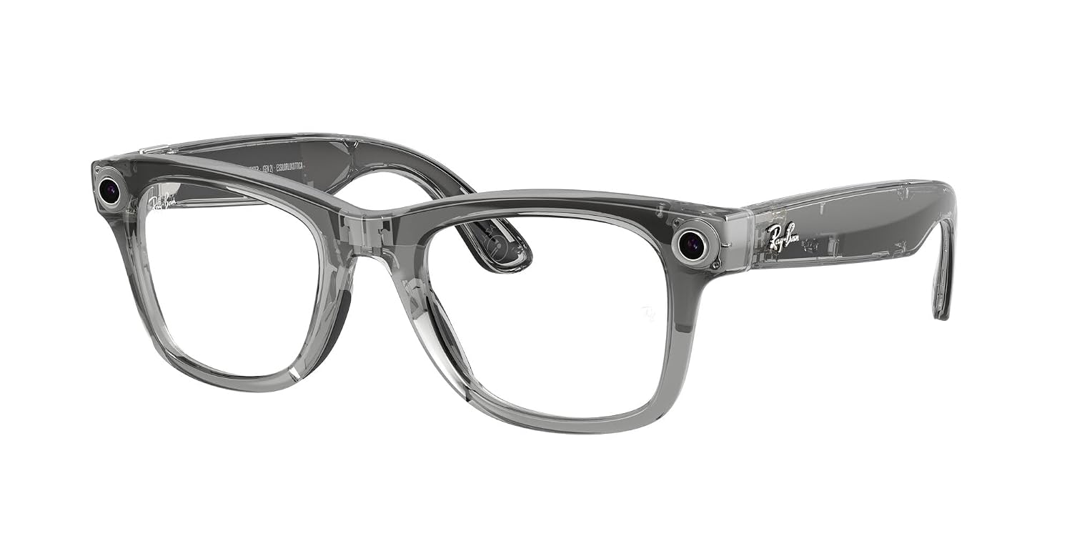 Meta Ray-Ban (Gen 2) Wayfarer Smart AI Glasses, Transp Grey, Transitions®