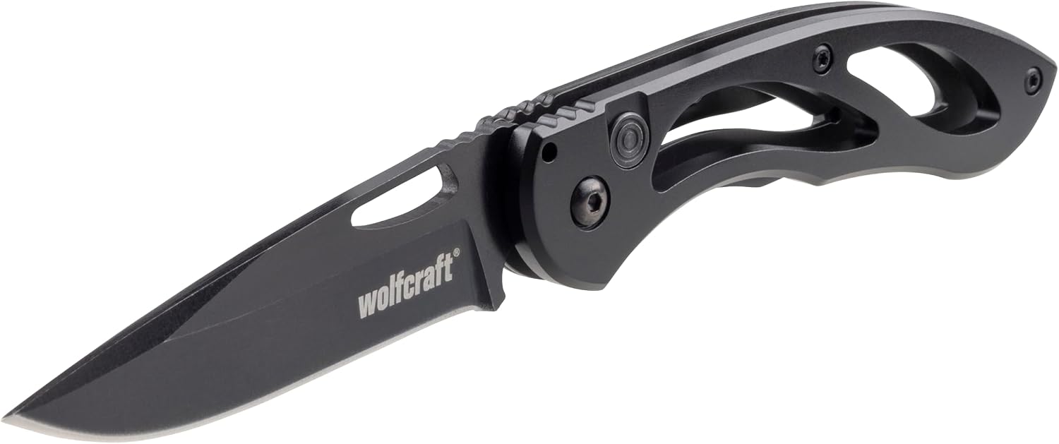 Wolfcraft Folding Knife with Aluminium Grip, 70 mm Blade Pocket Knife