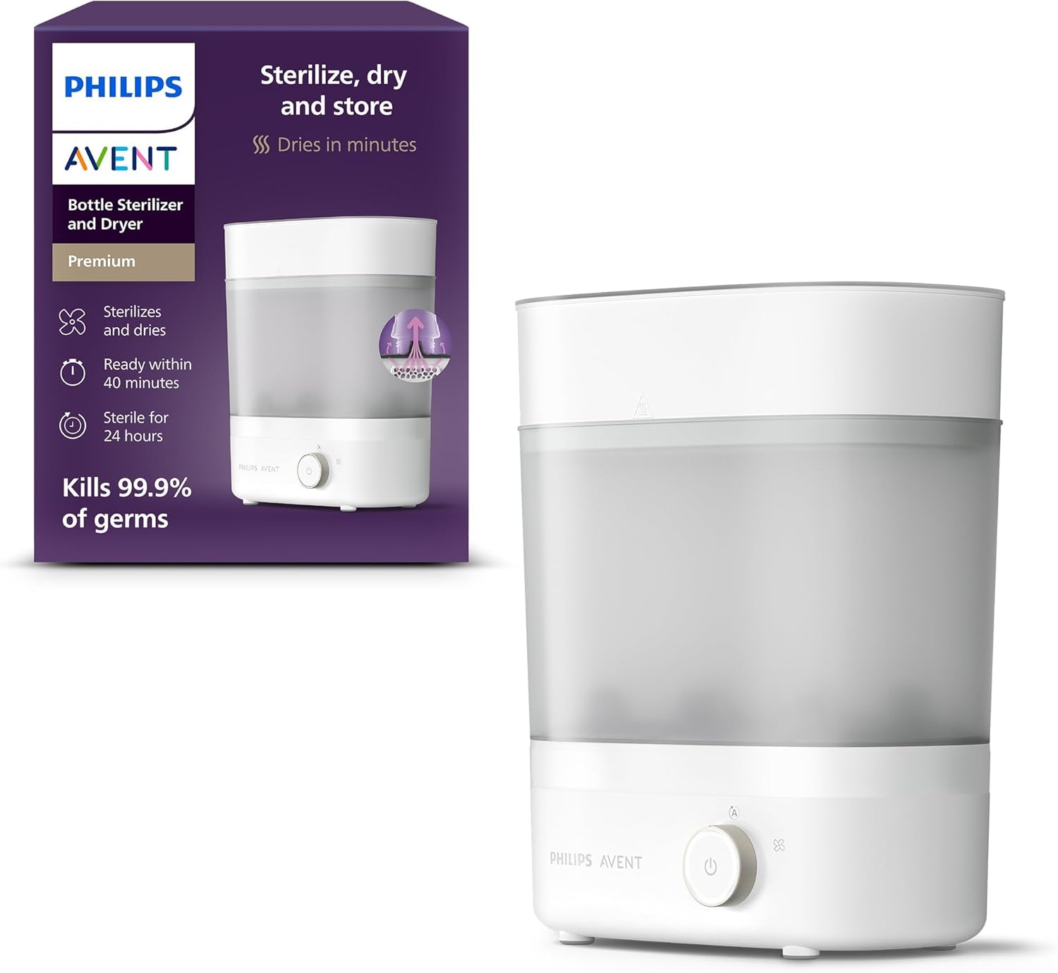 Philips Avent Premium Baby Bottle Steriliser and Dryer, Removes 99.9% of Bacteria, Chemical Free, Capacity 6 Bottles/Teats/Accessories, Model SCF293/01