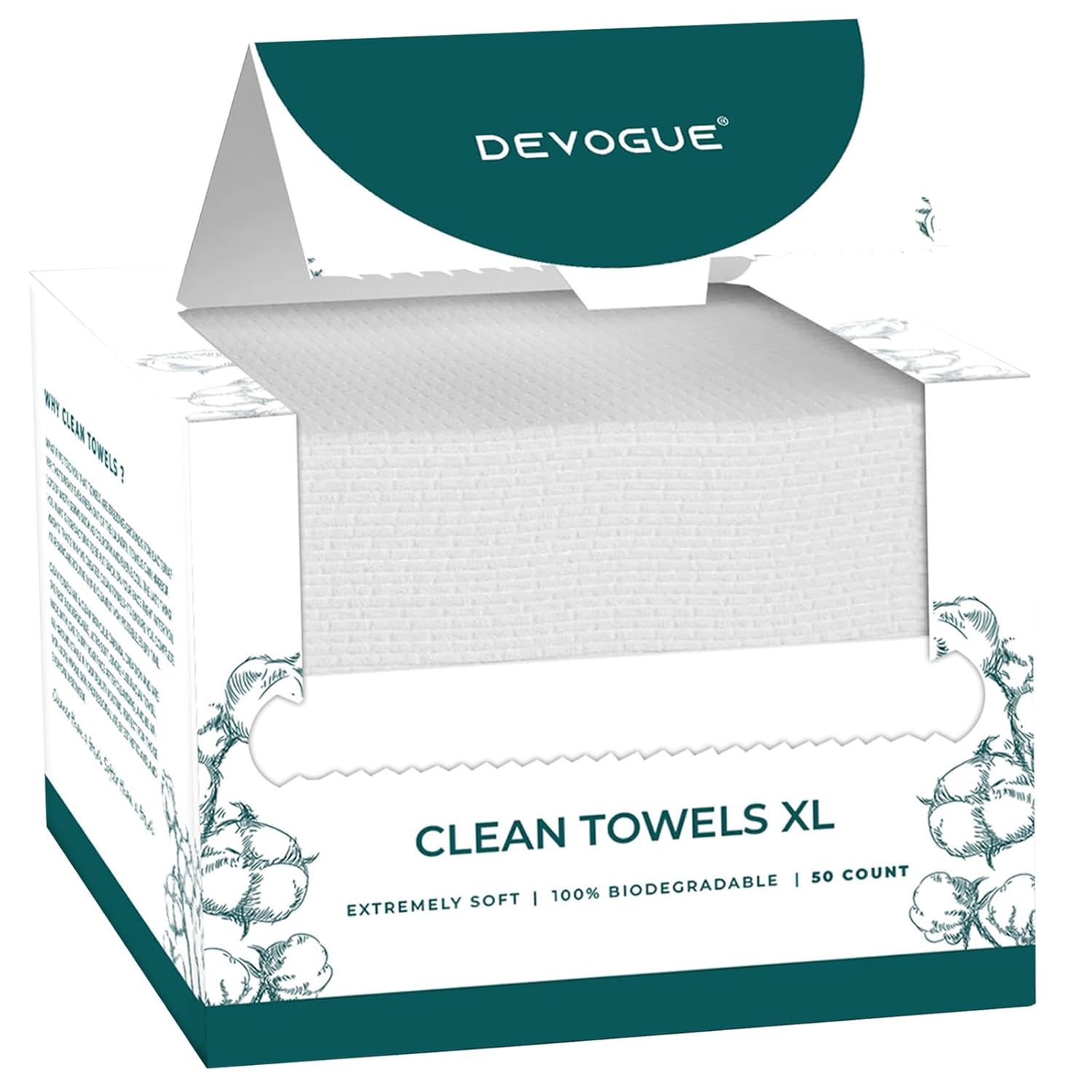 Disposable Face Towels – 50 Count, XL (10" x 12") – 100% Viscose Fiber – Ultra-Soft, Gentle on Sensitive Skin – Makeup Remover & Facial Cleansing Wipes