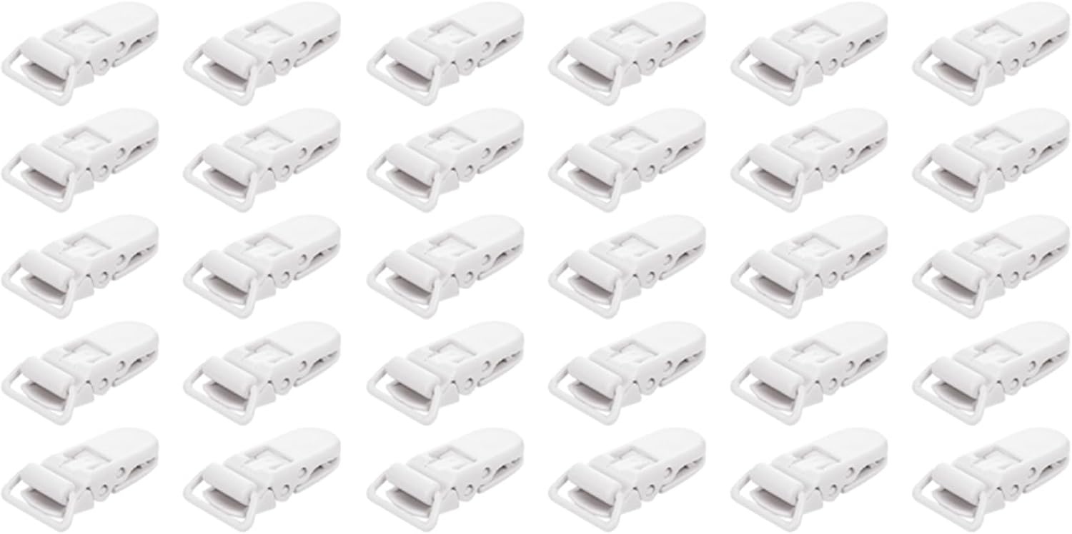 30Pcs Baby Kids T-Shape Plastic Clips Soother Dummy Style Badge Holder White