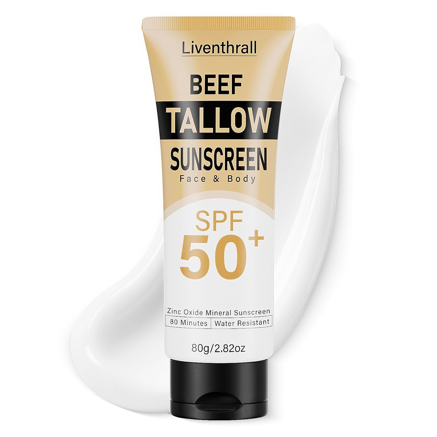 Mineral Sunscreen with Non-Toxic Zinc Oxide SPF 50, Organic Natural Beef Tallow Sunblock with Honey Beeswax, Non Greasy Formula for Face, Body and Skin - Women and Men, 2.82 oz (80g)