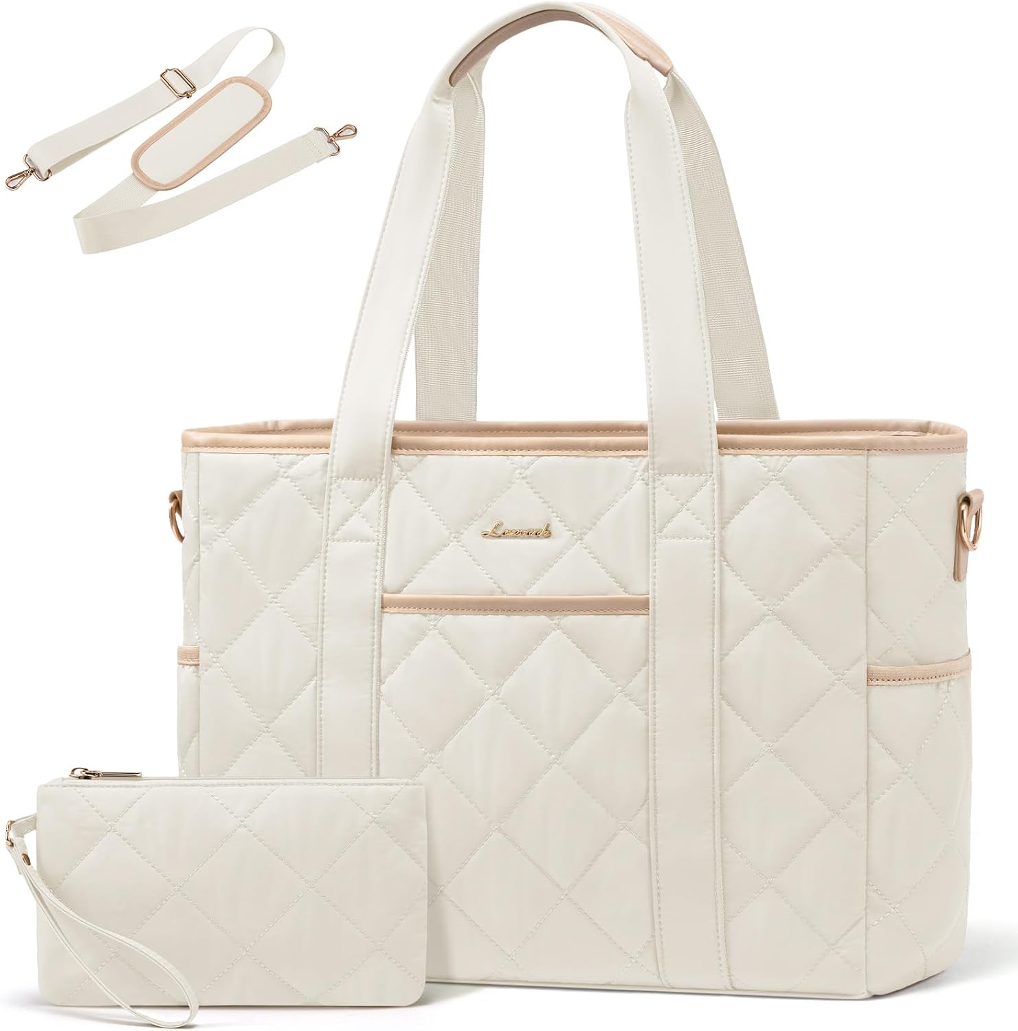 LOVEVOOK Tote Bag for Women, Quilted Puffer 15.6 Inch Laptop Handbag with Zipper, Large Lightweight Shoulder Bag