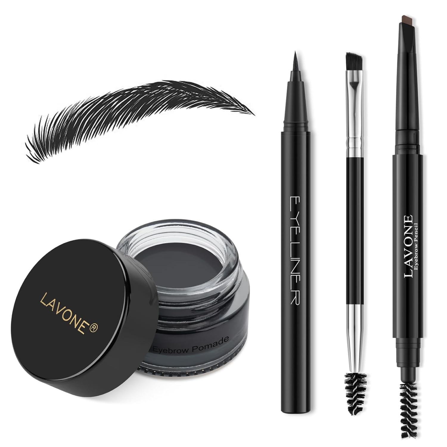 LAVONE Eyebrow Makeup Kit, Waterproof Brow Pencil,Pomade,Eyeliner-Ash Black