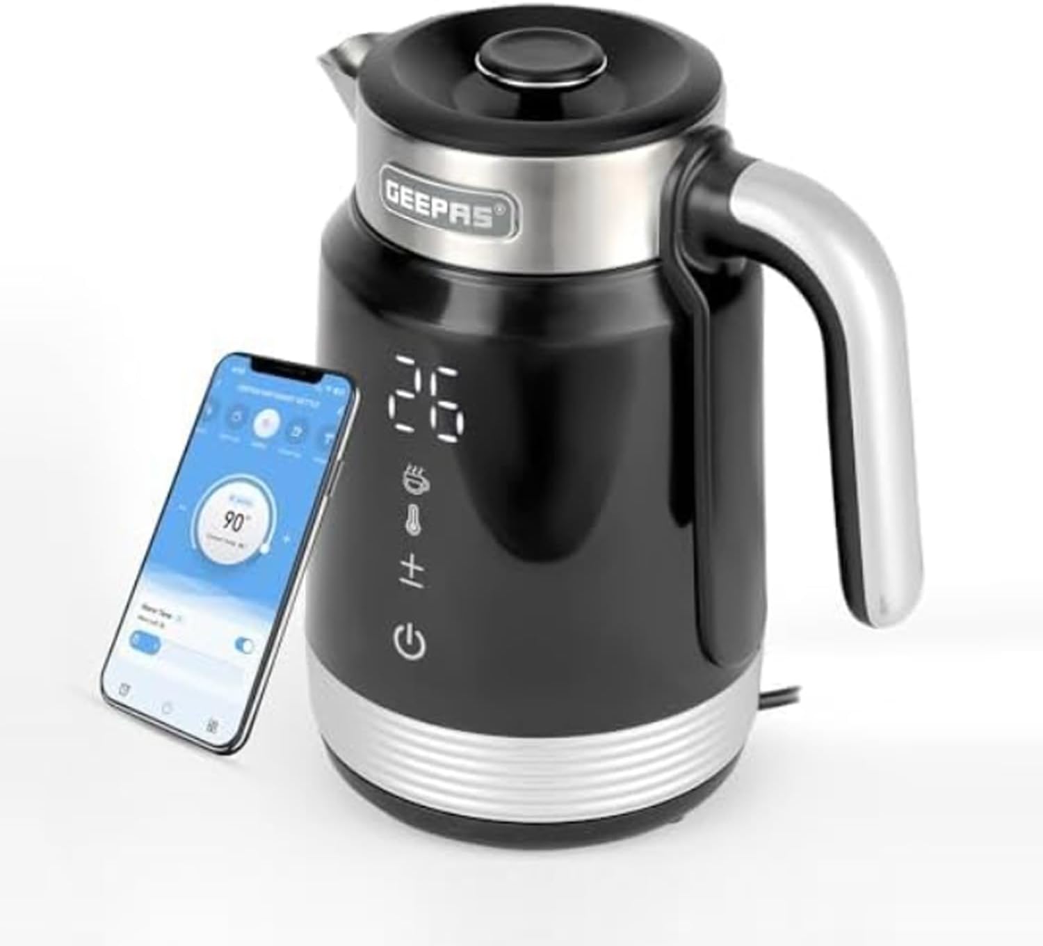 GEEPAS Digital Electric Kettle | 1.7L Wifi Tuya Smart App Control Alexa Google Voice Compatible Digital Display Auto Shut Off Cool Touch Stainless Steel Strix controller | 2 Year Warranty 2200W Black