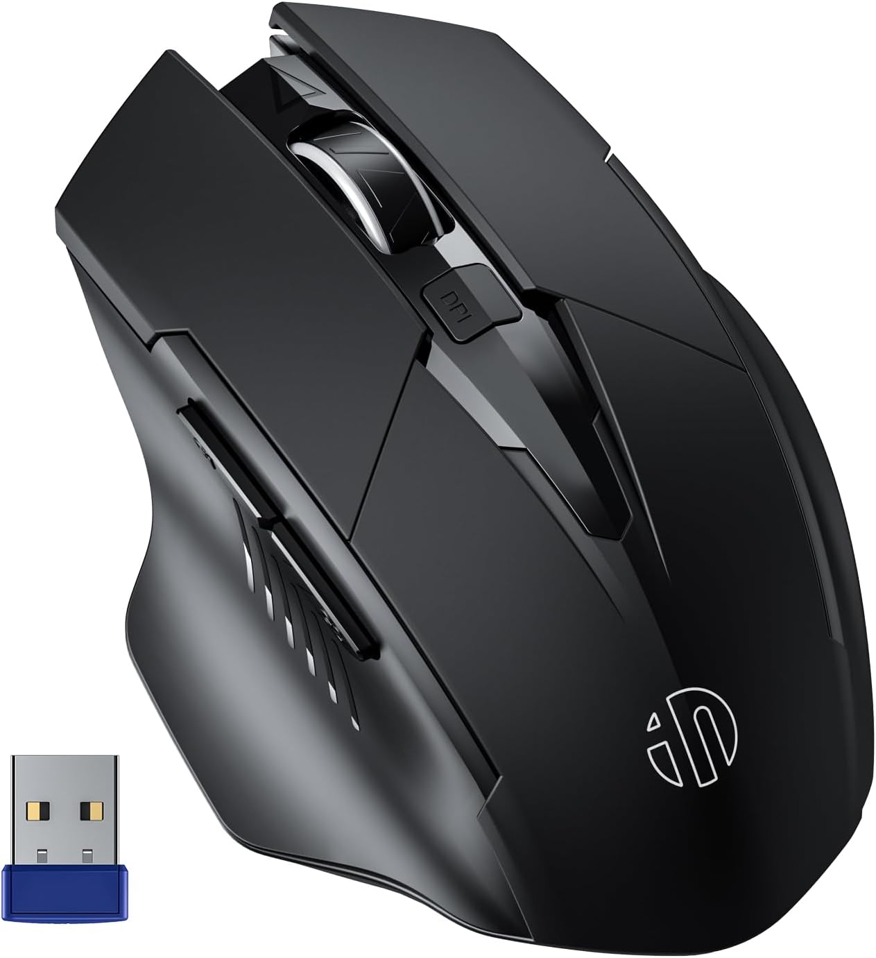 INPHIC Wireless Mouse Rechargeable, 2.4G Cordless Mouse with USB Nano Receiver for Laptop PC Computer Tablets, 6 Buttons, 800-1600DPI, Silent Click, Improved 700mAh Battery, Black