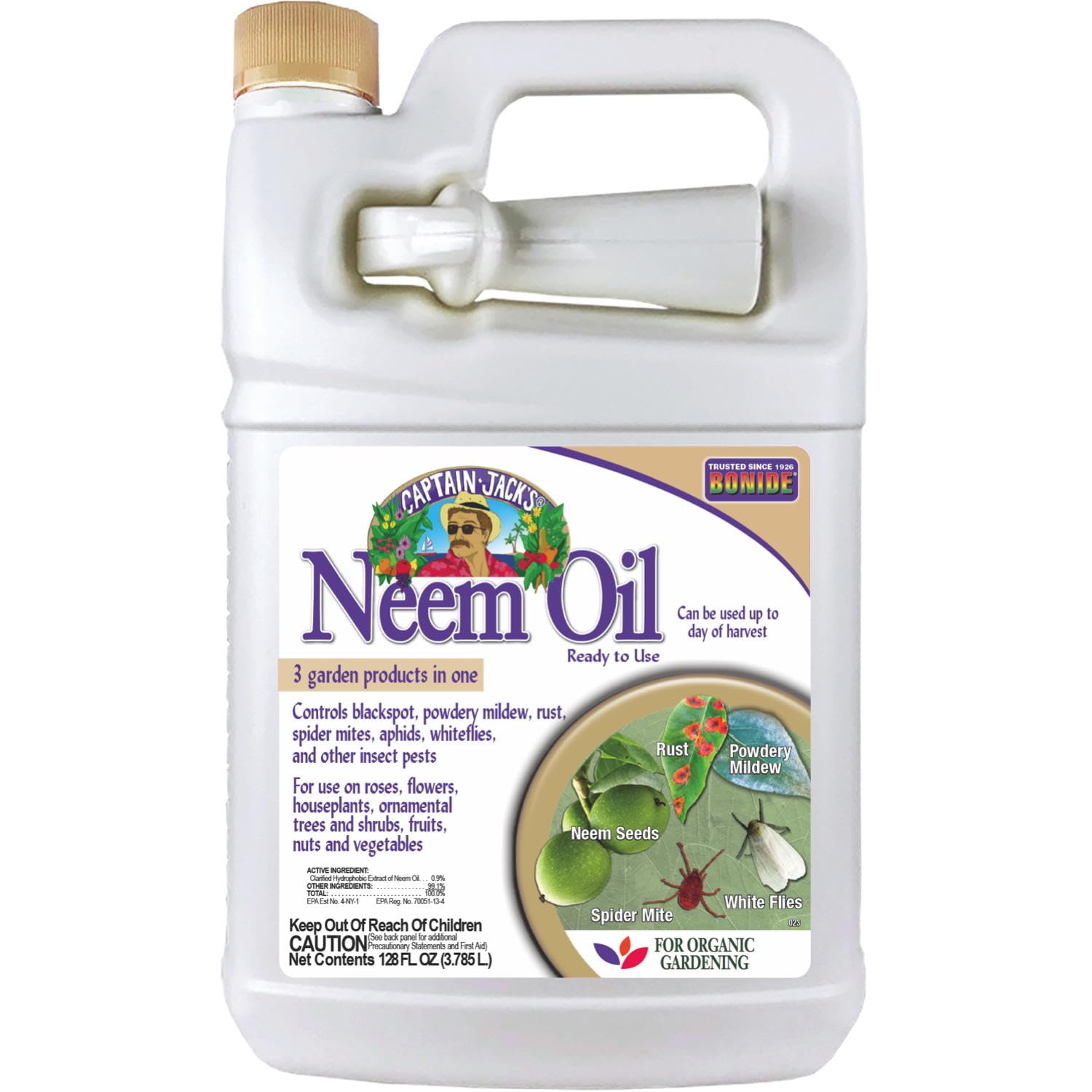 Bonide Captain Jack's Neem Oil, 128 oz Ready-to-Use, Multi-Purpose Fungicide, Insecticide and Miticide for Organic Gardening