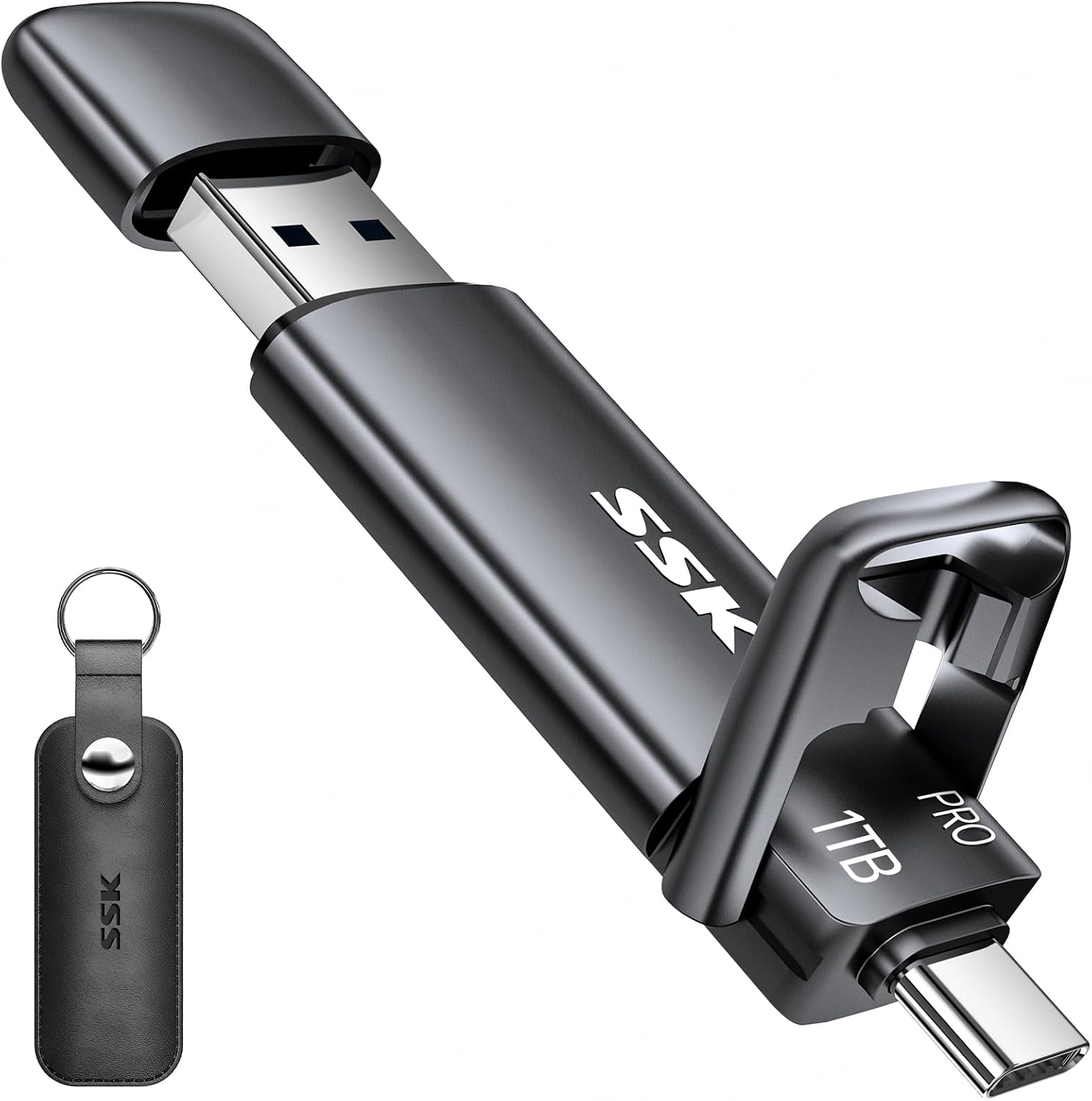 SSK 1TB USB C Thumb Drive up to 1000MB/s,Fast Flash Dual Drive,External Portable SSD Drive Type C+USB A 3.2 Gen 2 Flash Drive,USB C Memory Stick for iPhone 15/PS4/Android Phone/Tablet/Windows/Mac