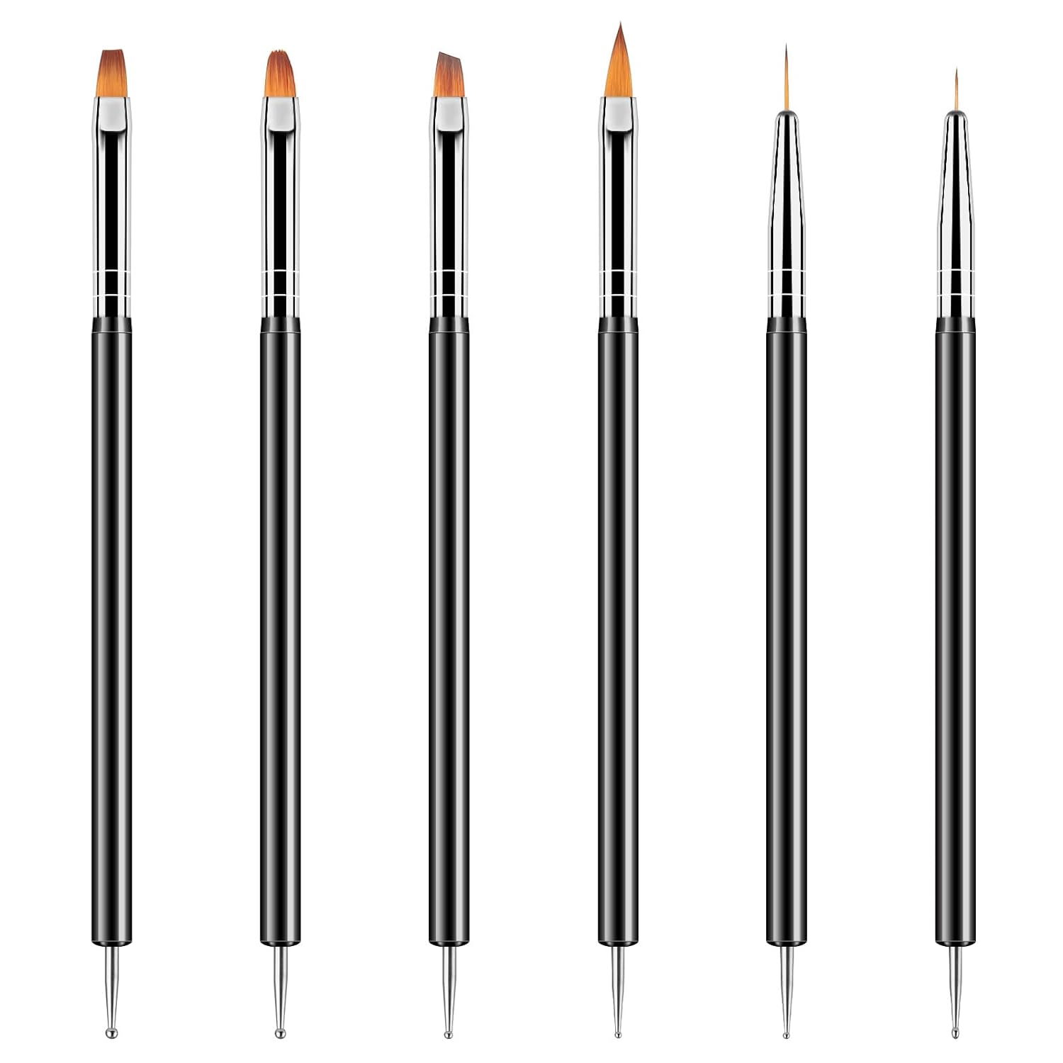 Artdone Nail Dotting Tools 6PCS Double-ended Nail Art Brushes Kit Nail Art Gel Polish Liner Brushes Design Pen For Nail Drawing And Nail Paint Brushes Small Detail Brushes