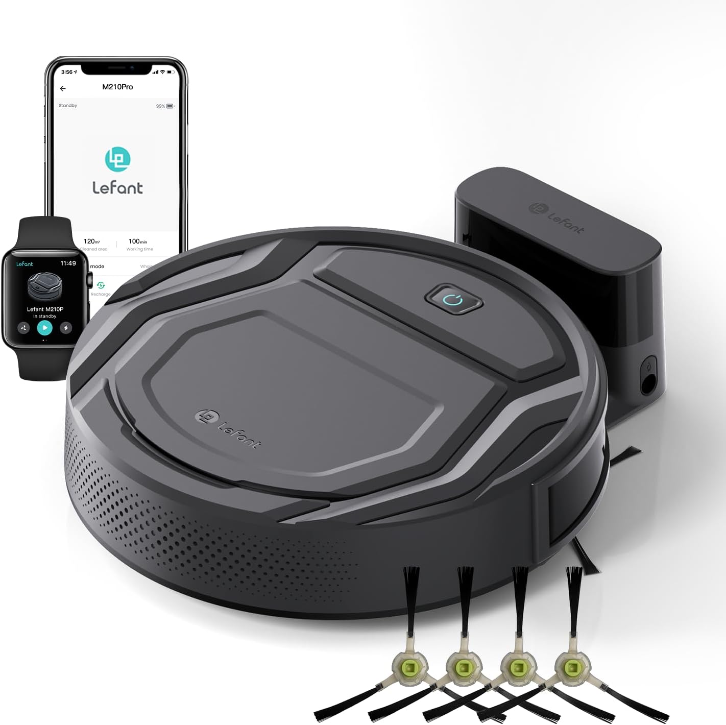Lefant M210 Pro Robot Vacuum, Slim Quiet, 3 Adjustable Suction Levels, 6 Modes, Robot Vacuum Cleaner for Pet Hair, Hard Floors & Low Carpets, Self-Charging, WiFi/App/Alexa Control, Gray