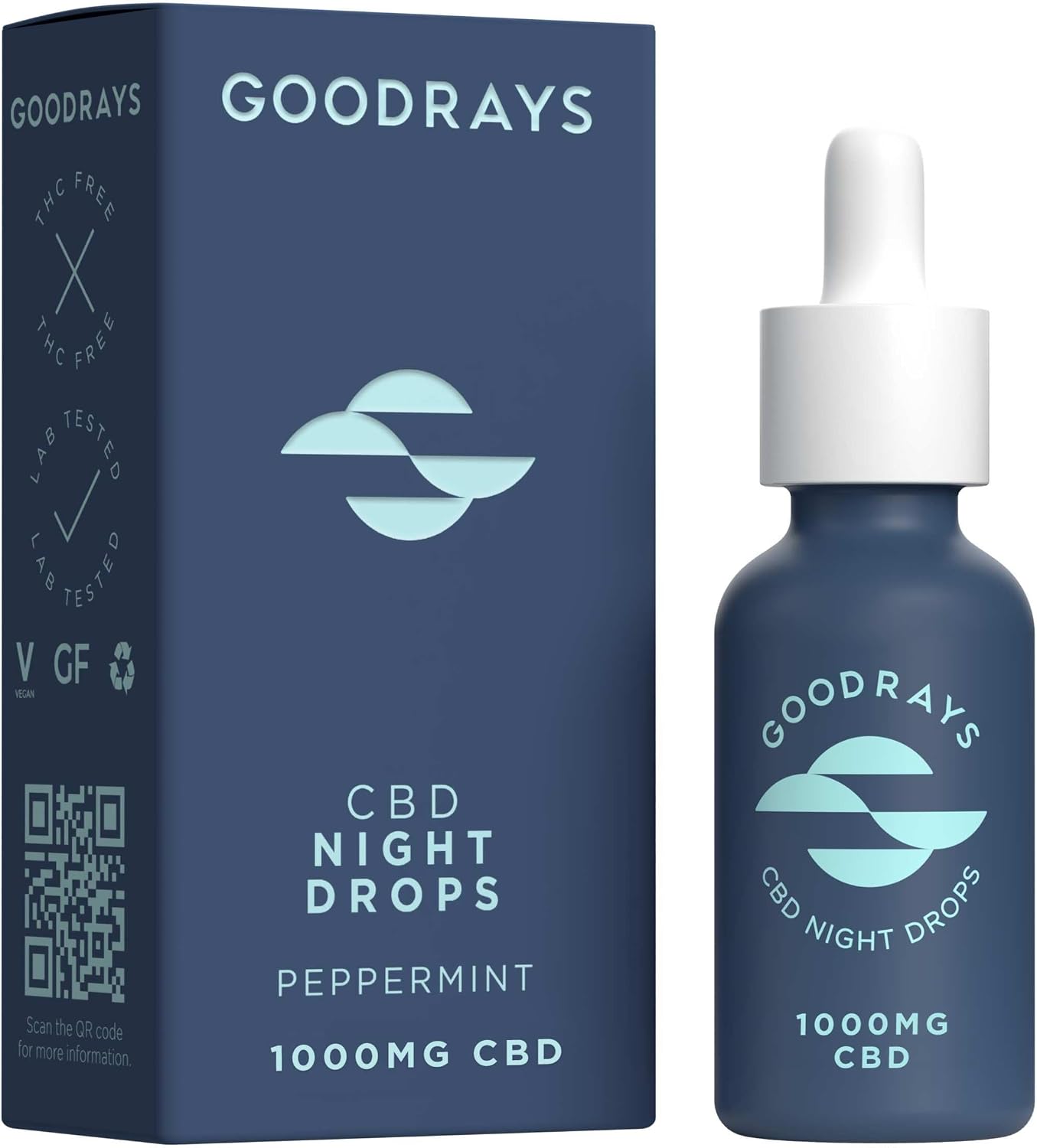 GOODRAYS High Strength 1000mg CBD Oil Peppermint Night Drops, 30ml Bottle