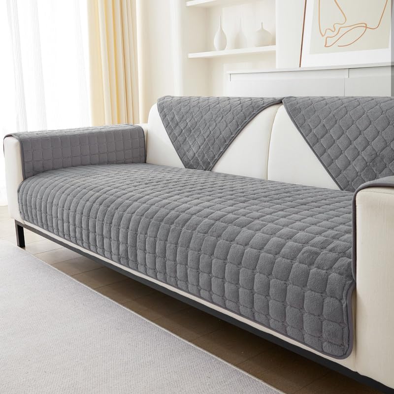 Soft Flannel Sofa Covers Washable - New Sofa Cushion Covers, Non-Slip Sofa Cover 1 2 3 Seater Couch Covers for Sectional Sofa, Sofa Slipcovers L Shape Furniture Protector (Grey, 70x70cm)