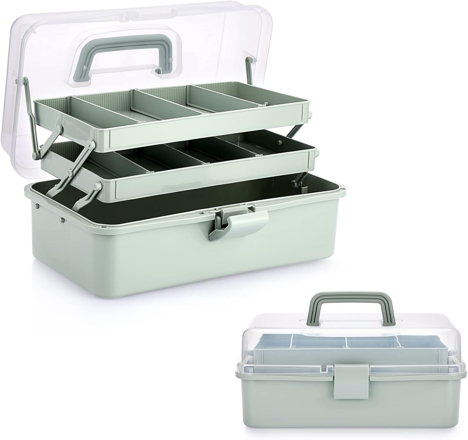 BTSKY 3-Layer Plastic Dividing Storage Craft Organizer with Adjustable Spacers and Portable Handled Multipurpose Home Utility Box for Medicine, Sewing and Art Supply