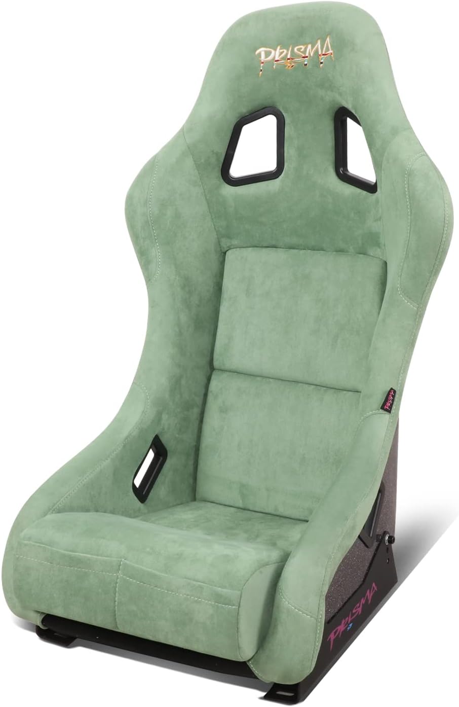 NRG Innovations NRG-FRP-303OL-PRISMA Universal Fixed Back Bucket Racing Seat for 5-Point Harnesses, Size M, Olive Alcantara Material, 22" W X 34" H X 16" D