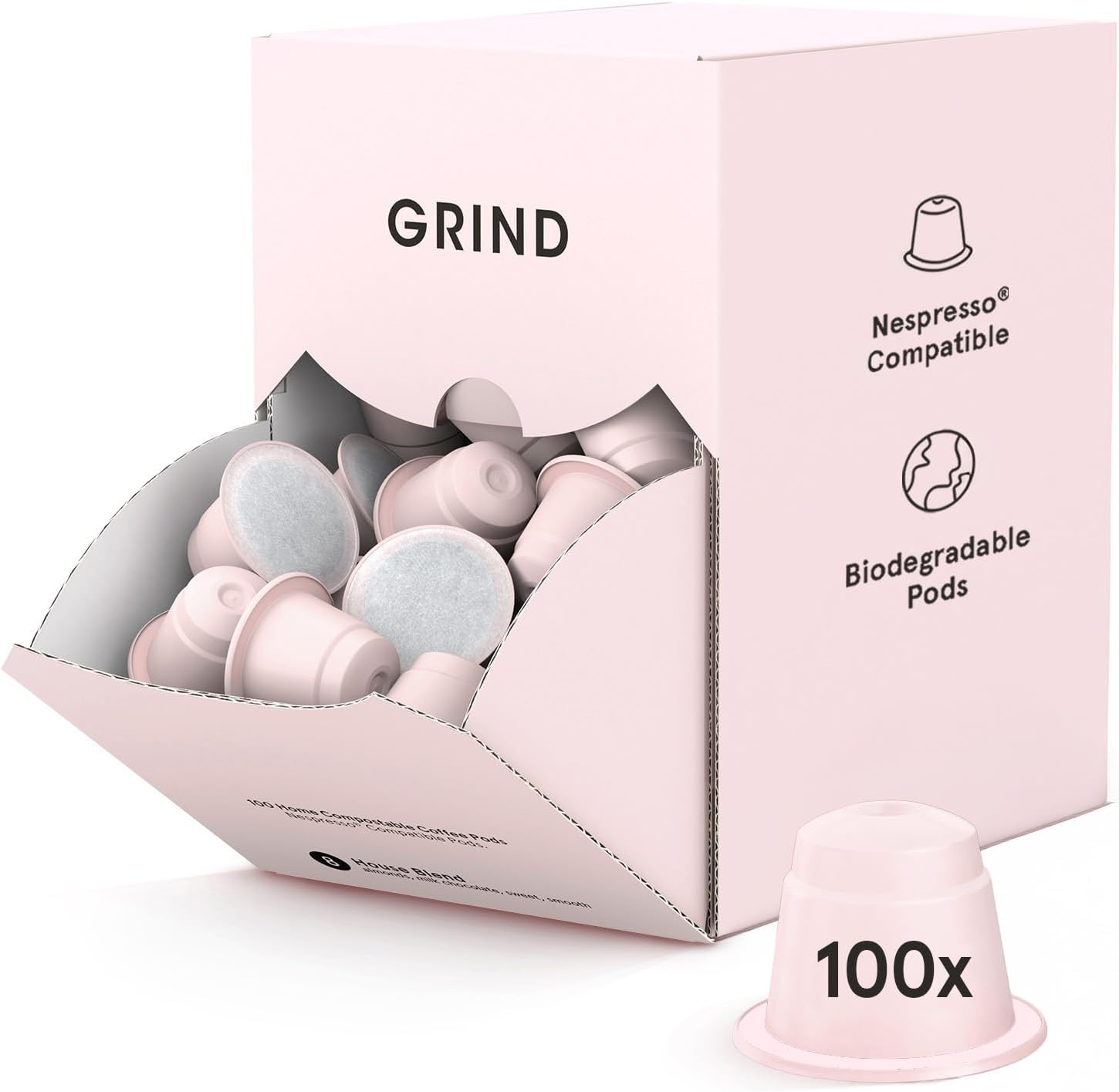 Grind House Blend Arabica Coffee Pods – Pack of 100 – Nespresso® Original Compatible Capsules – Home-Compostable – Barista Quality – Medium Roast