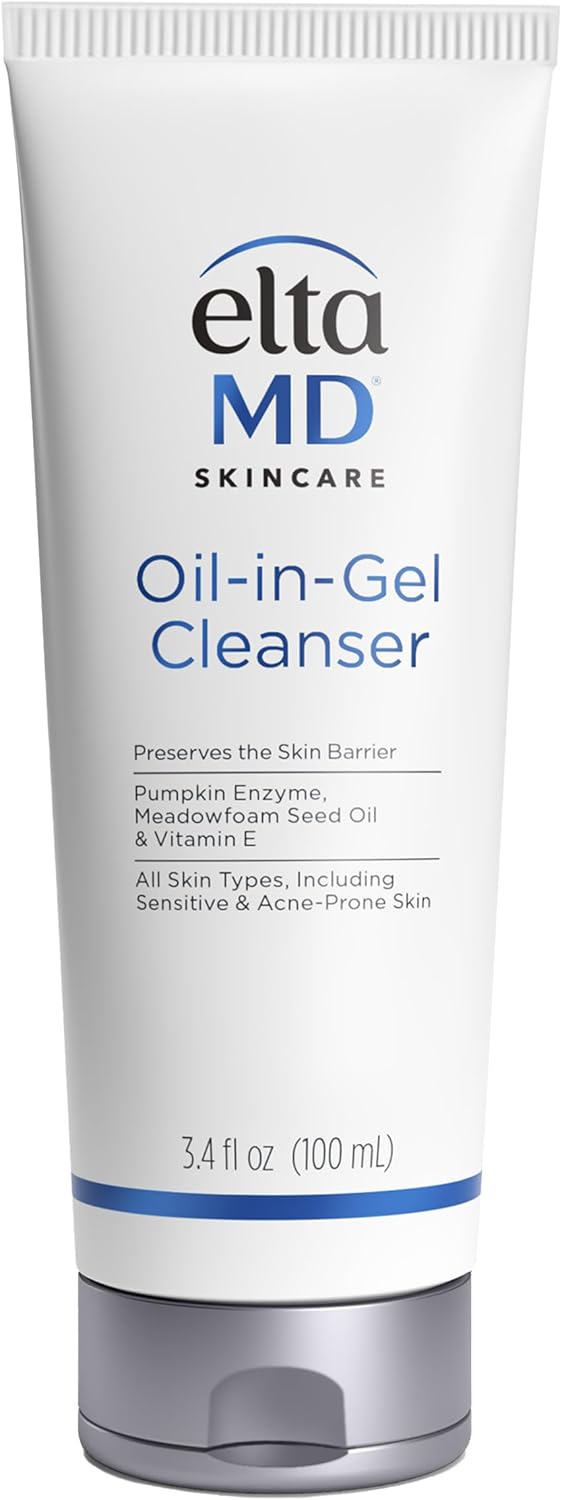 EltaMD Oil-In-Gel Face Cleanser, Gentle Daily Facial Cleanser, Removes Hard to Remove Sunscreen and Makeup, Safe for Acne Prone and Sensitive Skin Types, Dermatologist Tested, 3.4 oz Tube